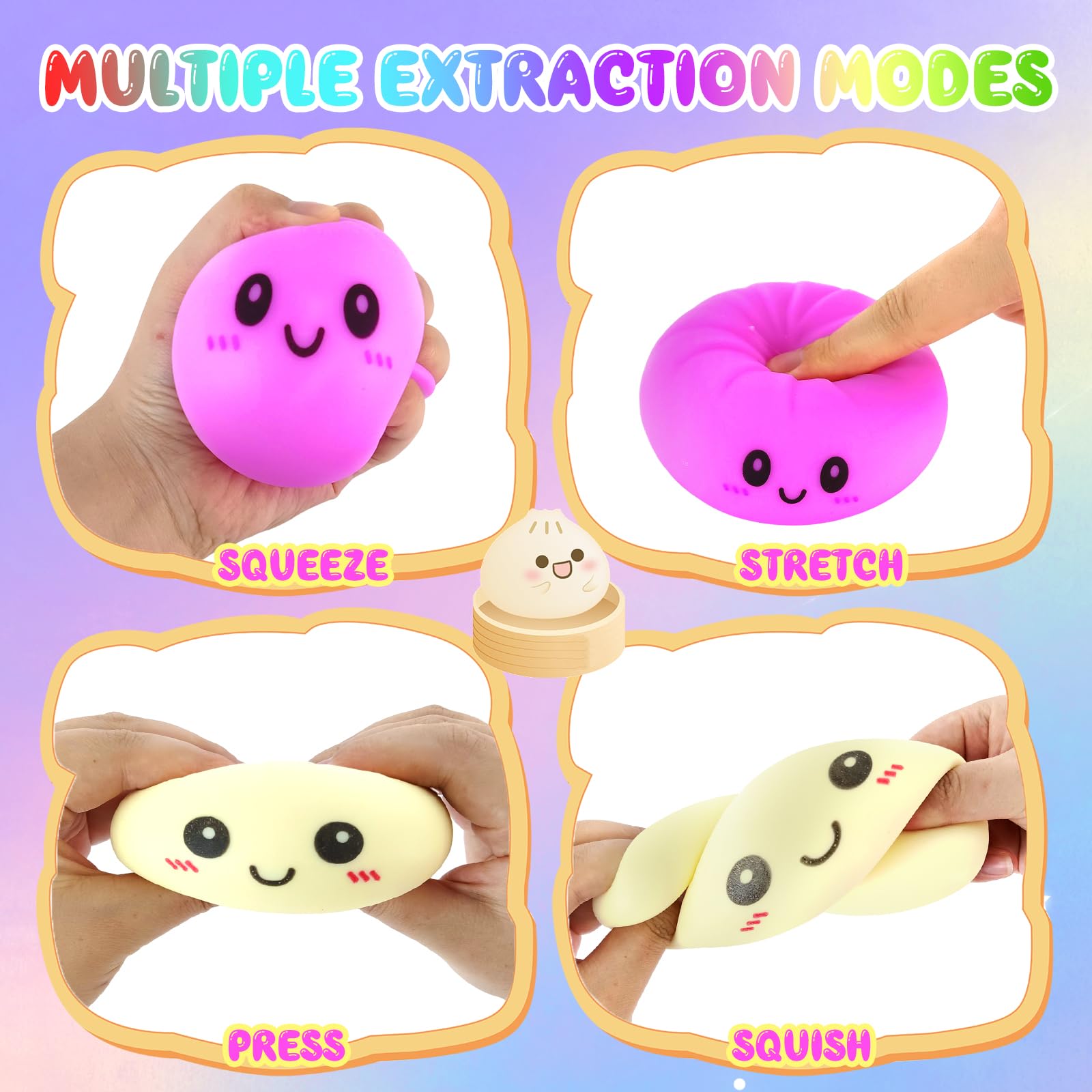 2 Unidades Dumplings Squishy, Juguete para Apretar Sensorial con Bollo Gigante Al Vapor Bola De Masa Extruida Juguete De Mesa EláStico De Pan con Olla De Vapor De Juguete Hecho A Mano - 3