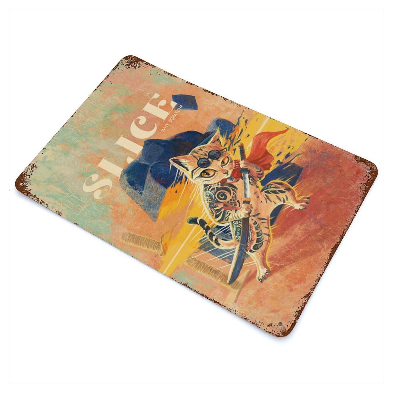 Distressed Metal Wall Sign with Slice Design 11.8"x7.9", for Cafe, Home Bar And Lounge Decor, Retro Wall Decor