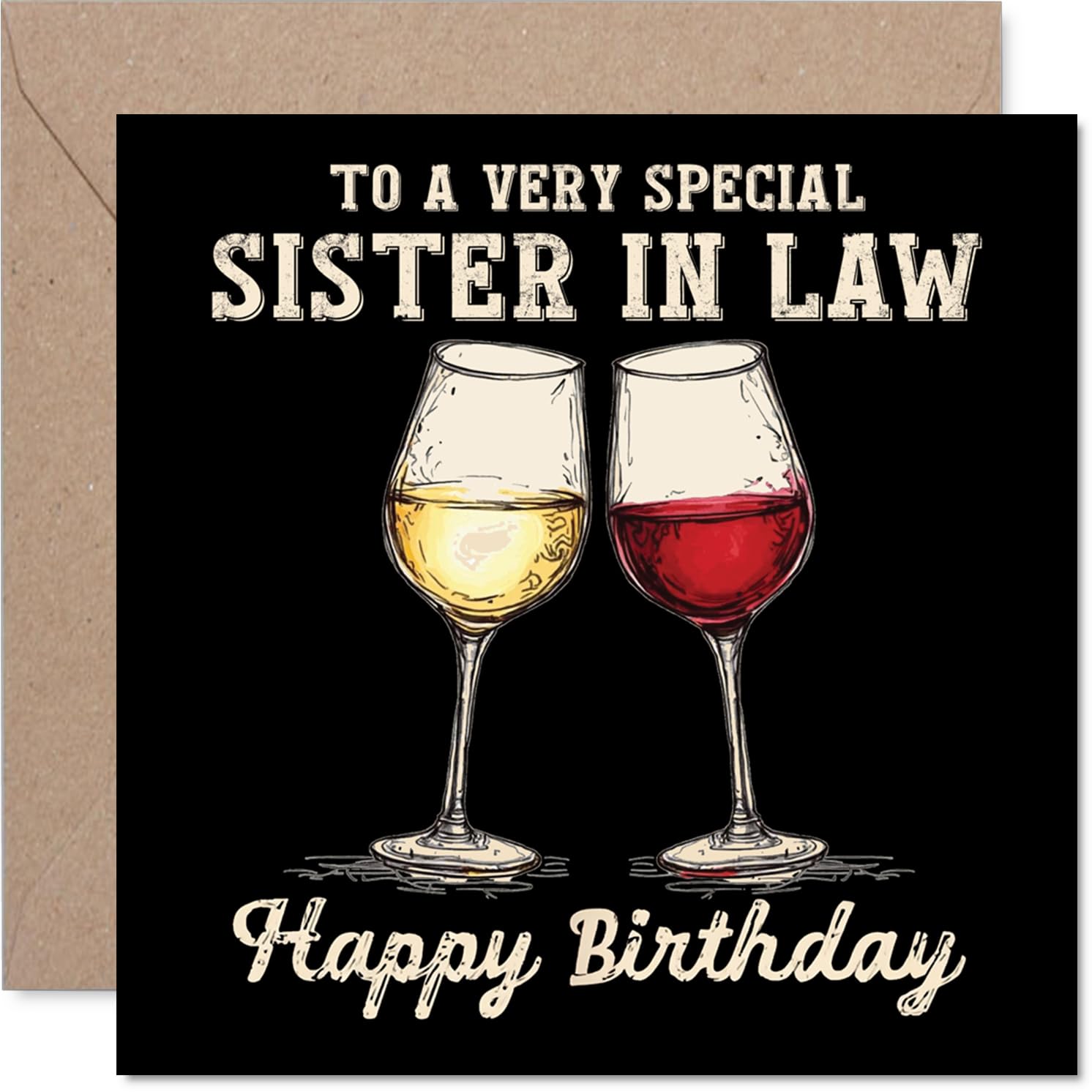 Sister in Law Birthday Card - Bday Wine - Happy Birthday Card for Sister in Law from Brother Sibling, 145mm Wine Greeting Cards