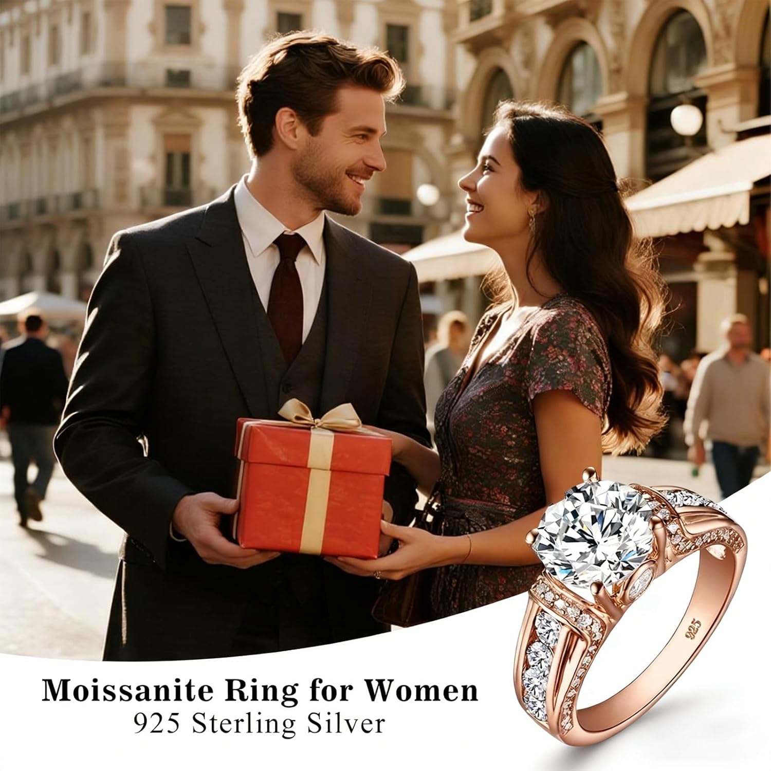 Moissanite Rings for Women 1 CT D Color VVS1 Round Cut Blue Wedding Engagement Rings