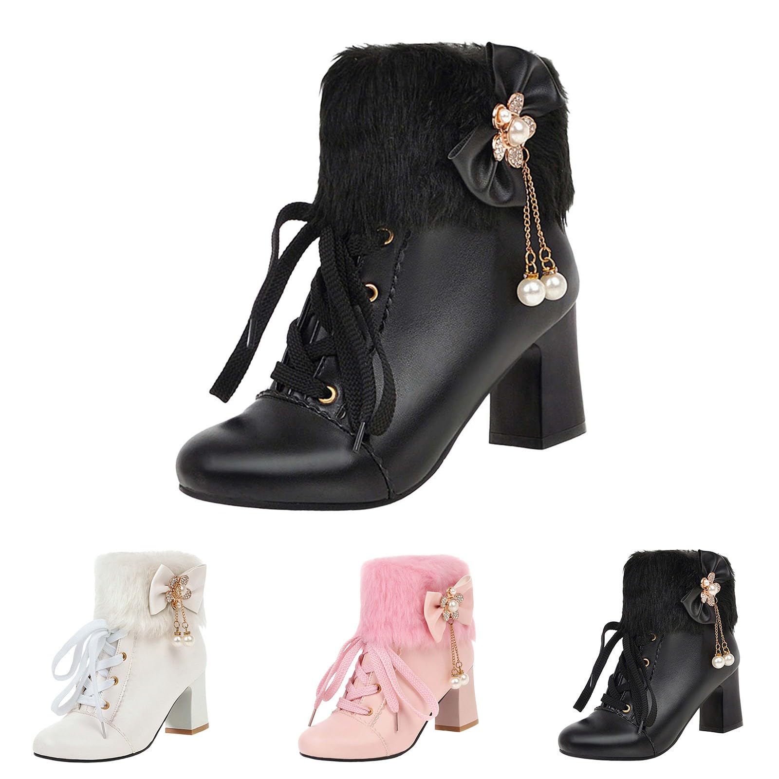 Stivaletti da donna con tacco, eleganti, corti, con tacco a blocco, caldi, invernali, con chiusura a strappo, in pelle, per donne