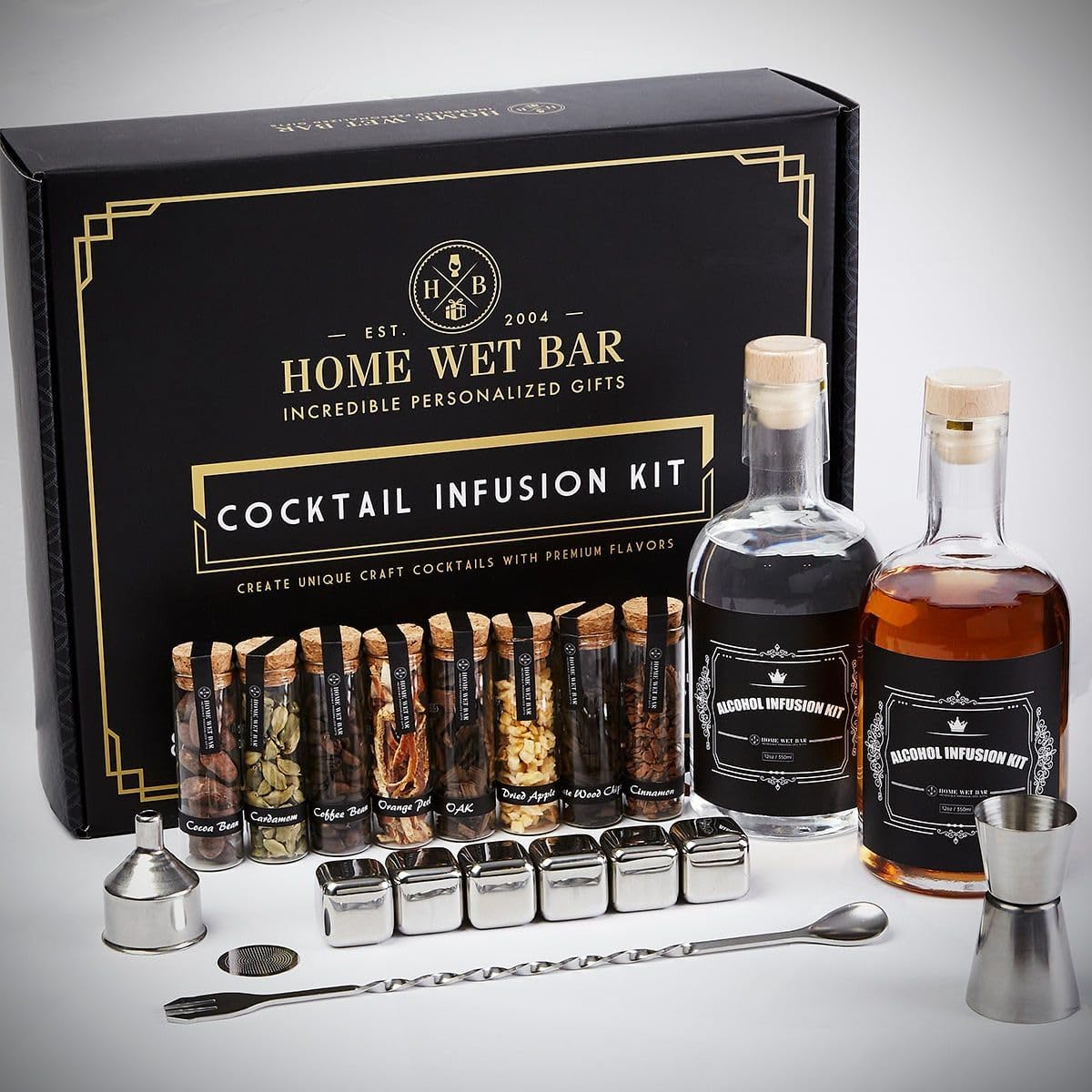 DIY Cocktail Infusion Kit, 15pc. Cocktail Making Kit, Mixology Set for Vodka, Gin, & Whiskey Lovers. Ideal for Whiskey Enthusiasts and Idea Sets. Premium Quality, Customizable
