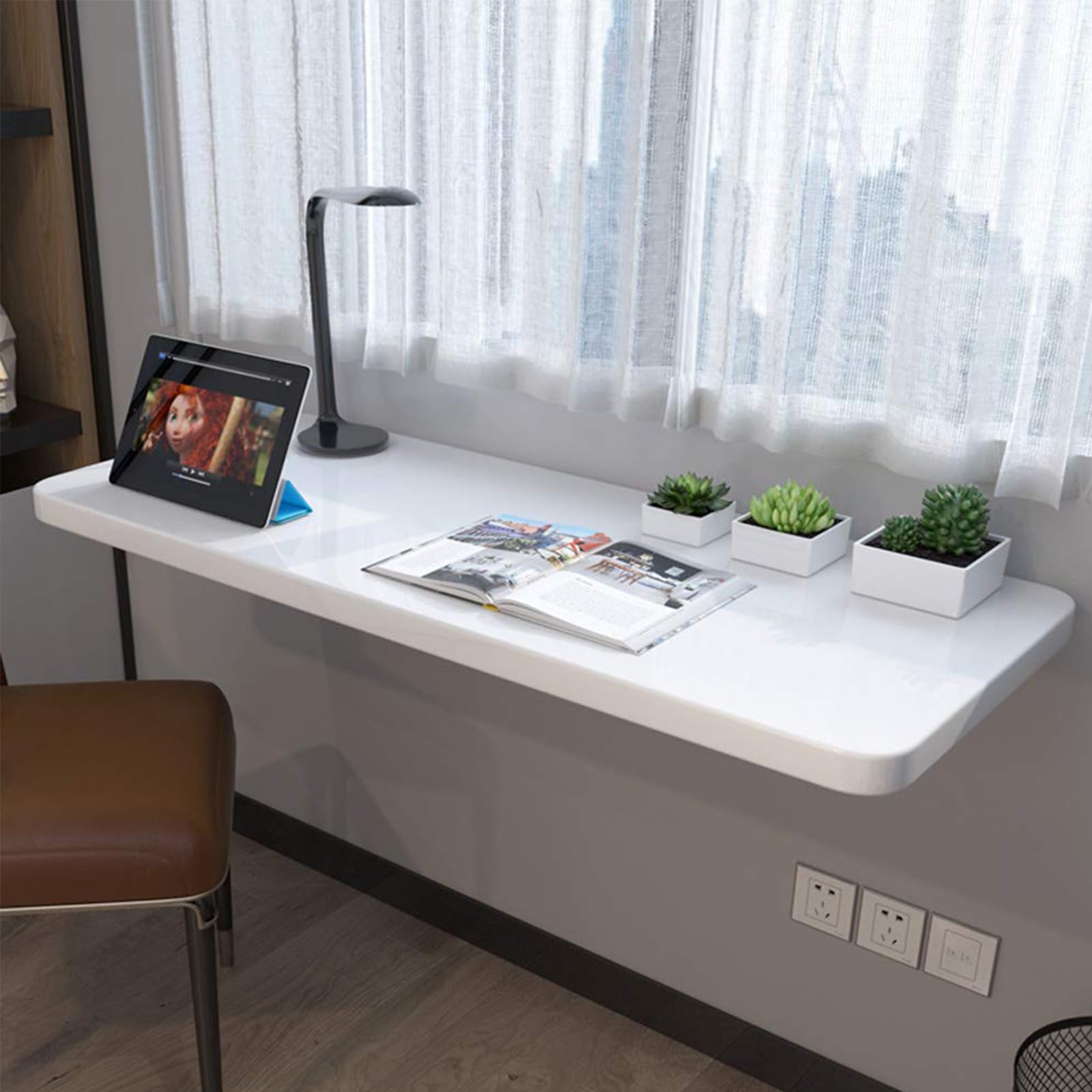 GBRJUYF Folding Table Wall-Mounted Computer Desk Wooden Folding Wall-Mounted Drop-Leaf Table for Dining Table Desk Space Saving Multi-Size Optional,120 * 40cm