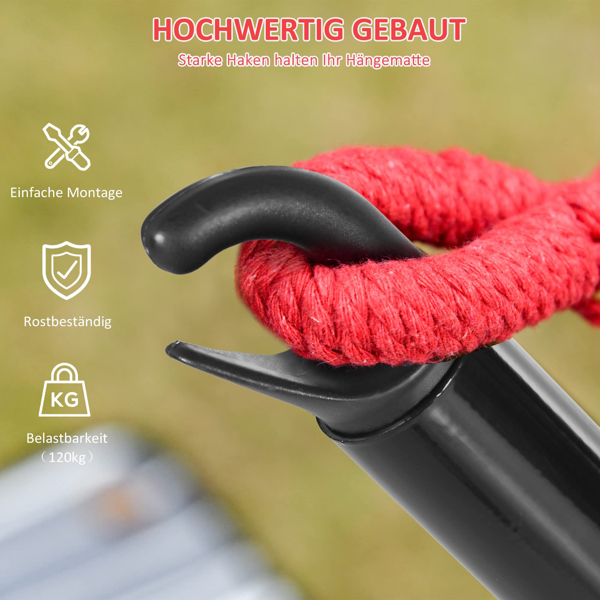 Outsunny Hängemattengestell Outdoor aus Stahl 300cm x 90cm x100cm Hängemattenständer mit Zugseil bis 120 kg Hängesessel Gestell für Garten Strand Camping Schwarz