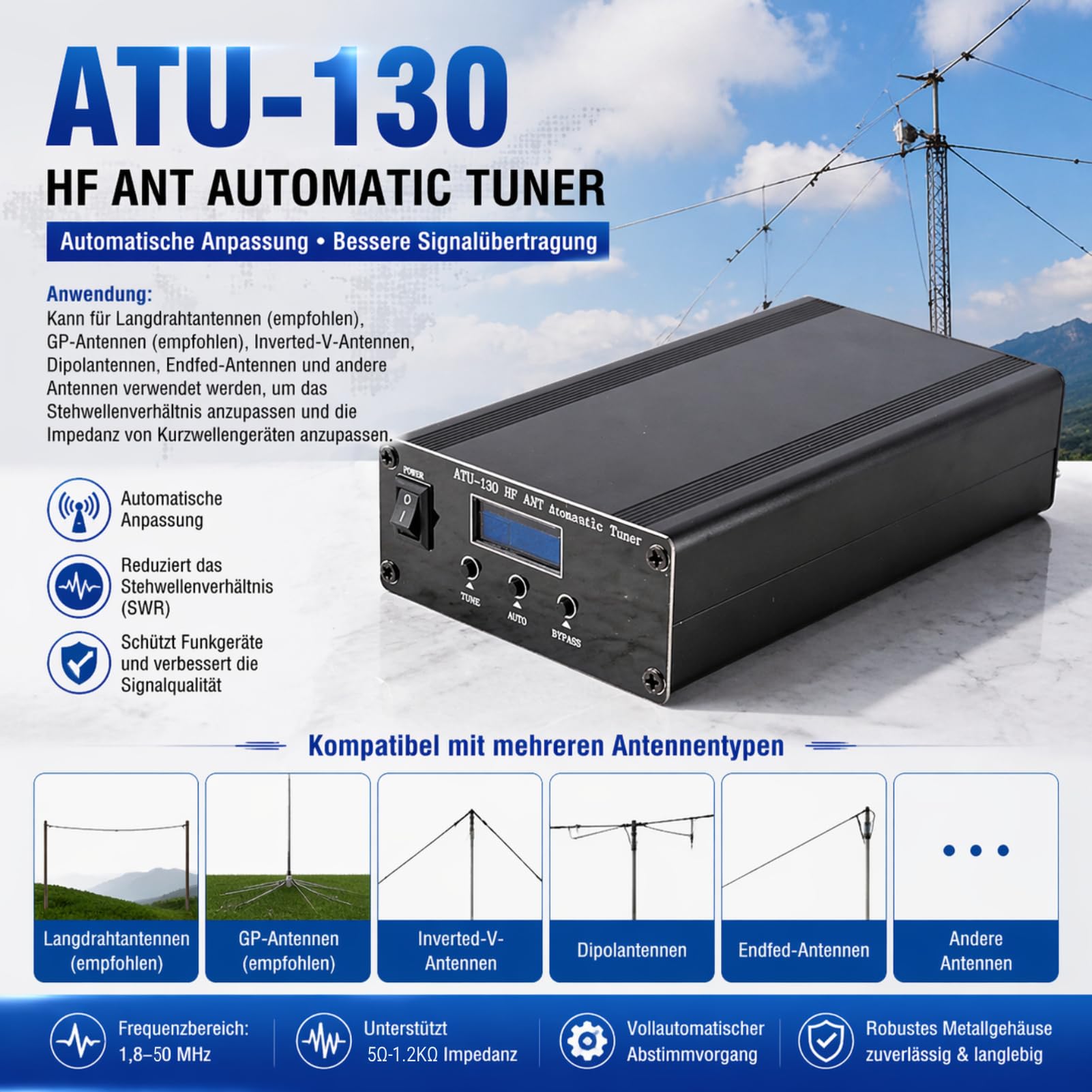 ATU-130 HFアンテナ自動チューナー Amazon.com: ATU-130 Antenna Tuner 1.8-50MHz 200W Miniature