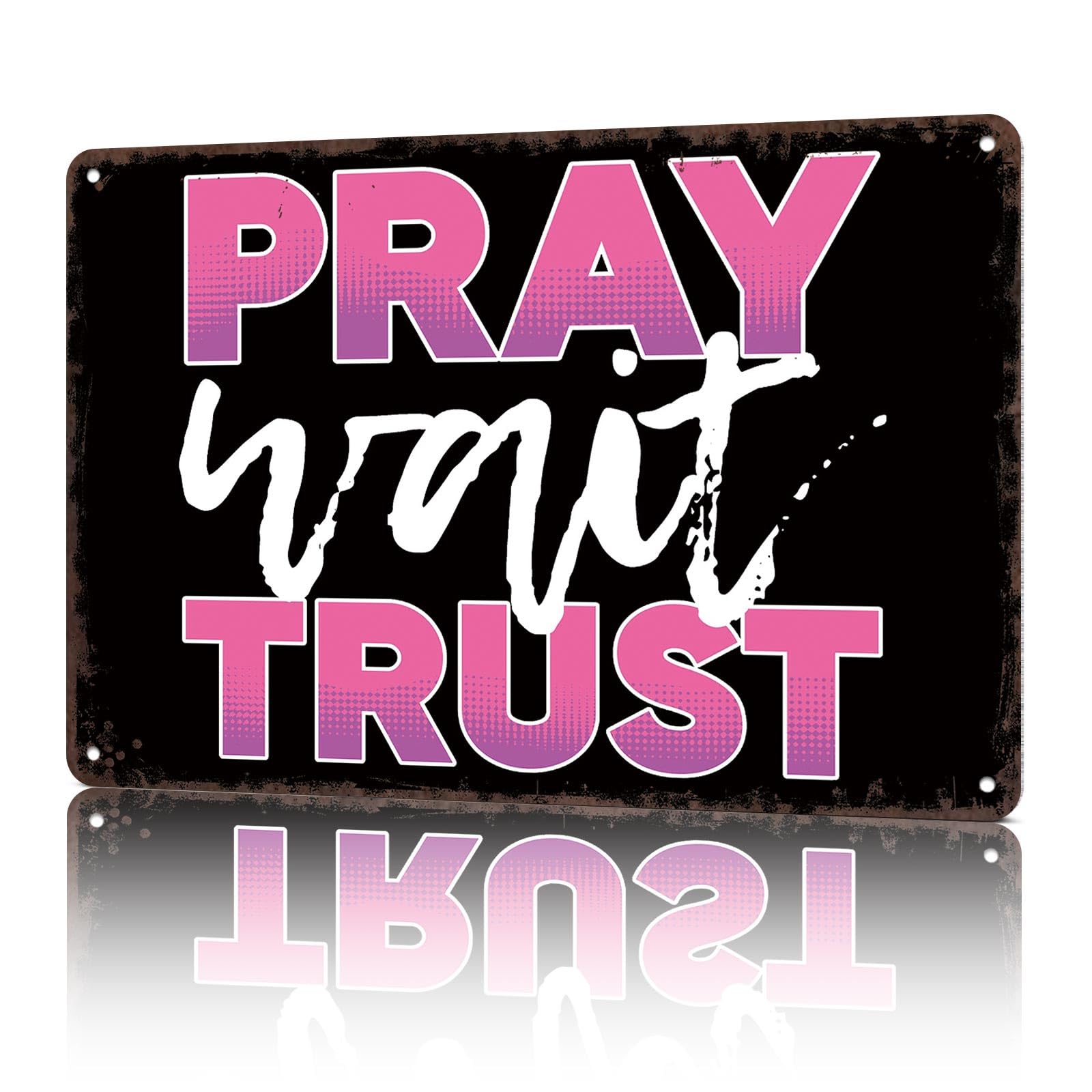 KWQDOZF Vintage Metal Signs Pray Wait Trust Jesus Fol Funny Tin Sign Poster Wall Art For Home Room Bedroom Office Decor 8x12inch
