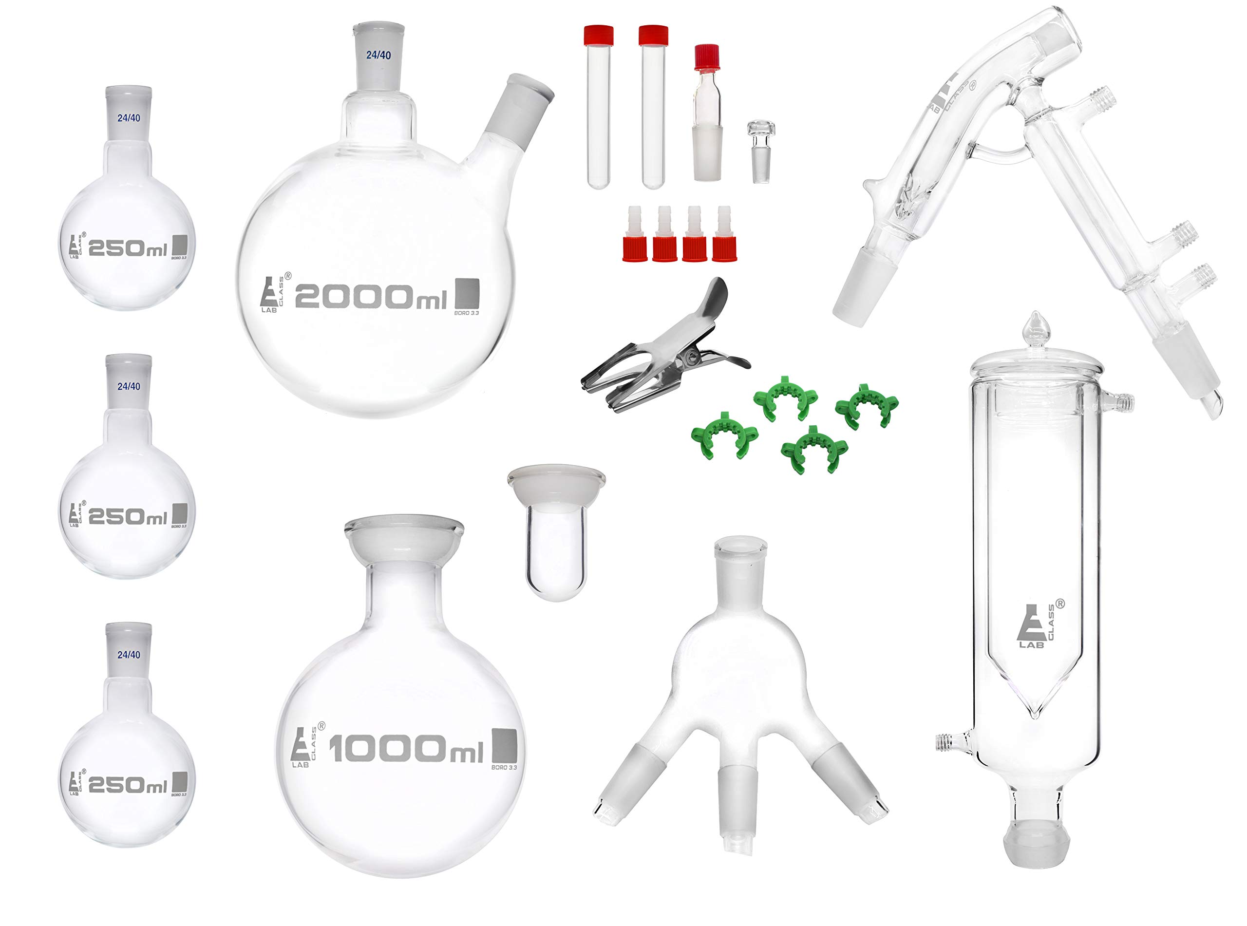 EISCO Short Path Distillation Set, 21 Piece - ASTM Type I, Class A - Borosilicate 3.3 Glass - Glassware Only
