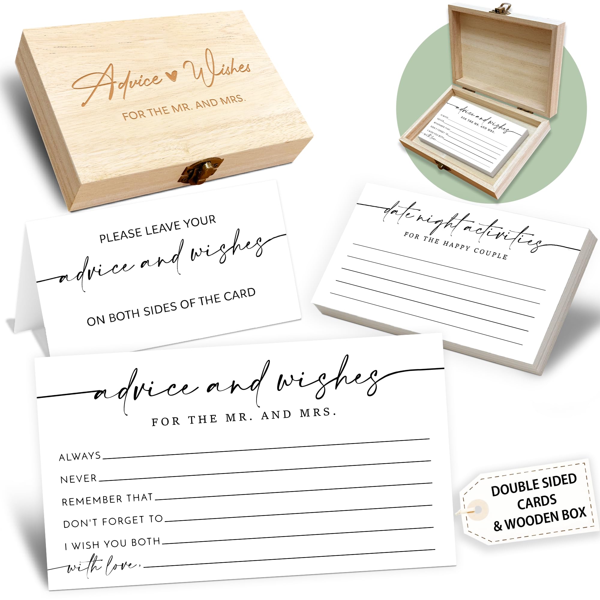 Minimalism Advice and Wishes for the Mr and Mrs - 50 Packs Wedding Advice Cards Bridal Shower Game Cards with Box Reception Guest Book for Bride Groom
