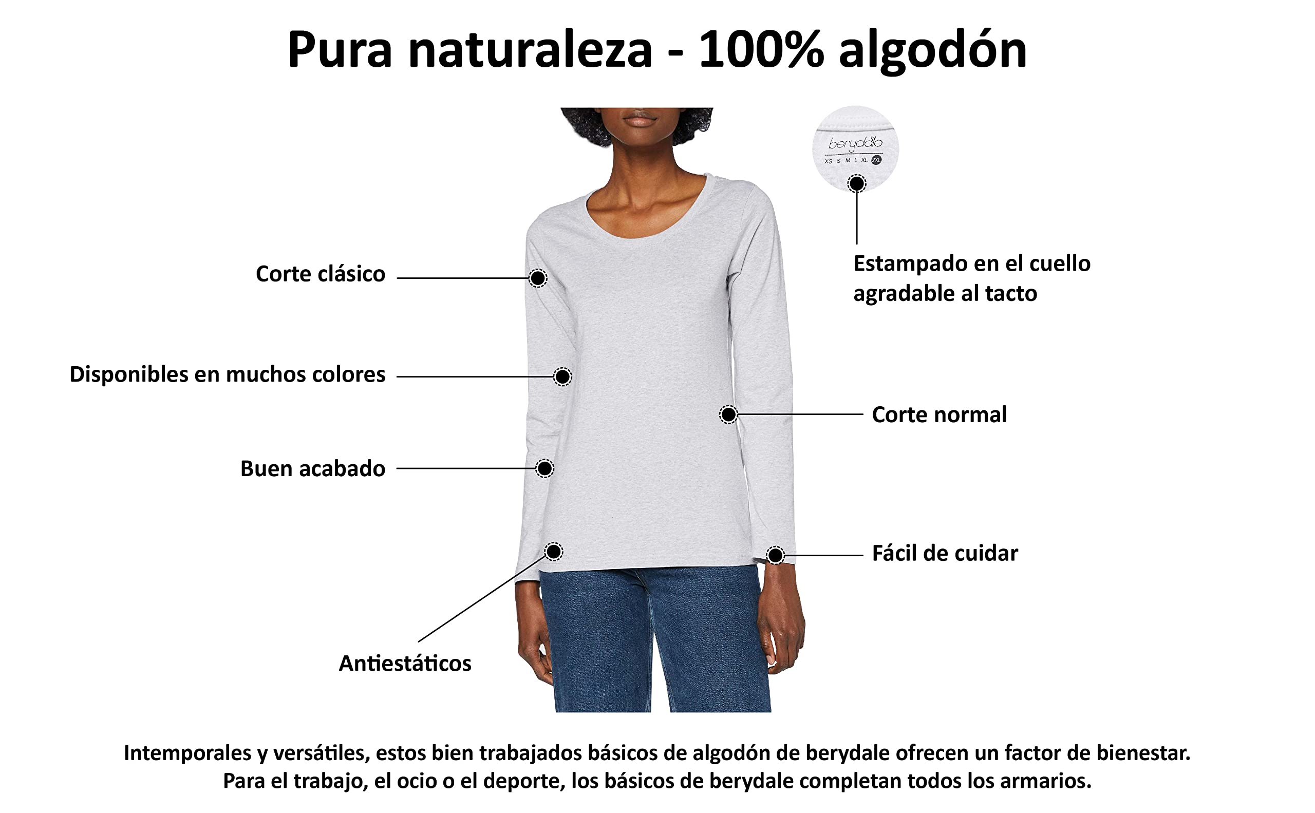 berydale Bd159 Camiseta de Manga Larga Mujer