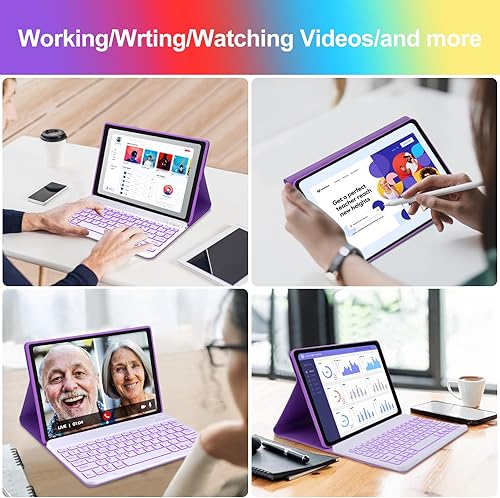 Miniatura 6 de IVEOPPE Funda de teclado retroiluminada para Samsung Galaxy Tab A8 de 10.5 pulgadas 2022, teclado Bluetooth inalámbrico desmontable magnético con