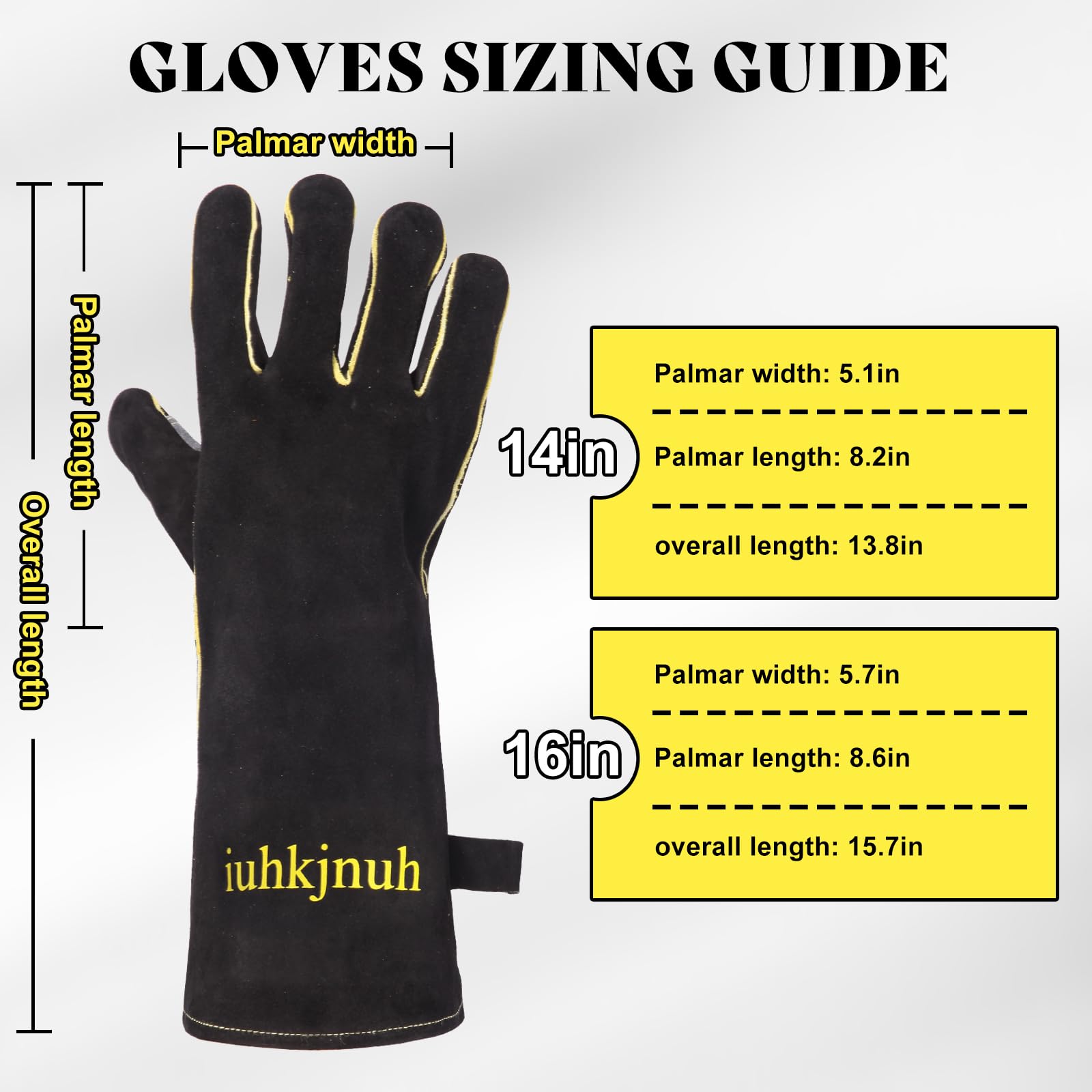 iuhkjnuh leather Welding Gloves for Women Man Heat Resistant Fire Long Sleeve Gloves for Tig Mig Stick BBQ Fireplace Animal Handling (16in) - Image 3