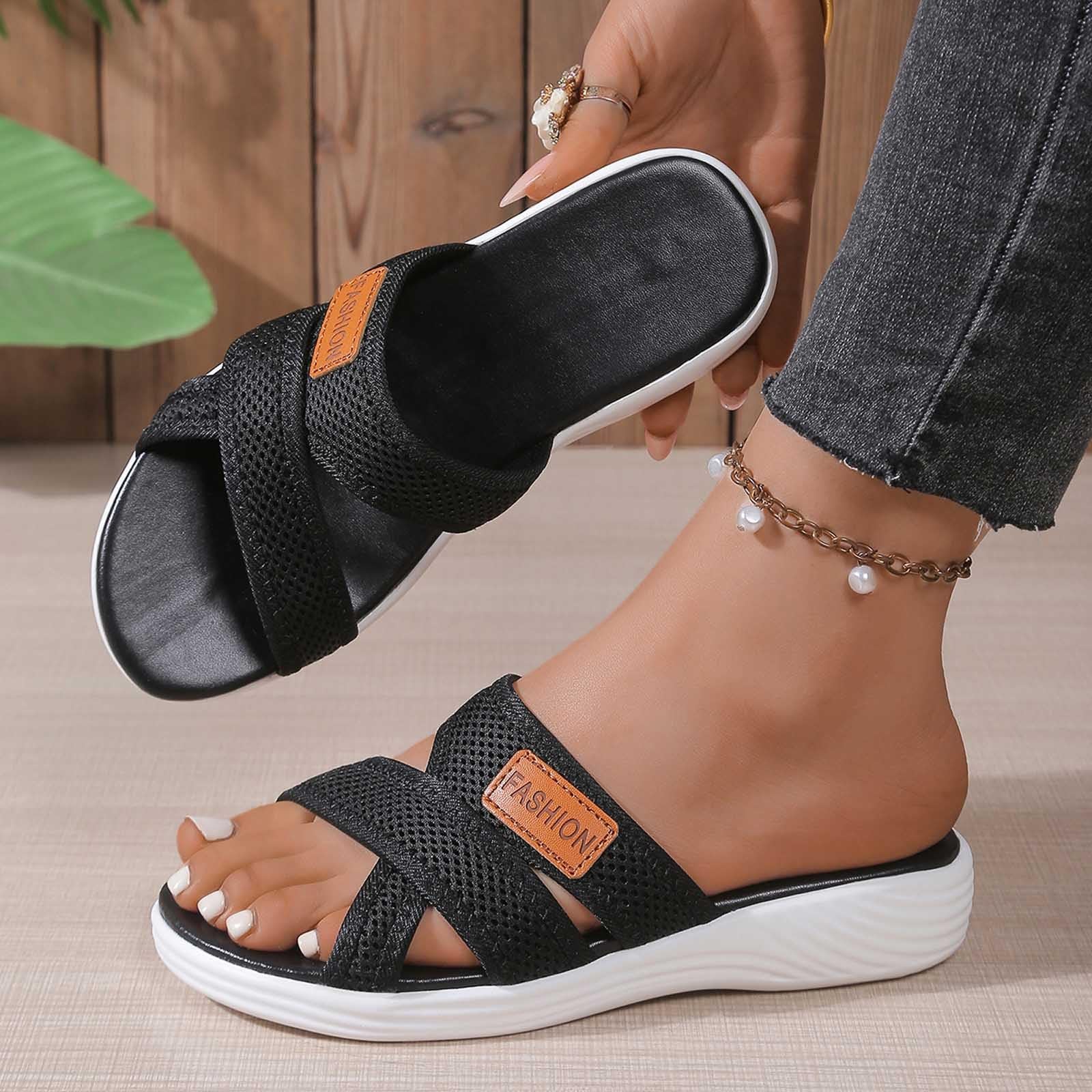 Pantuflas de tela para mujer, de verano, para exteriores, informales, cómodas, para la playa