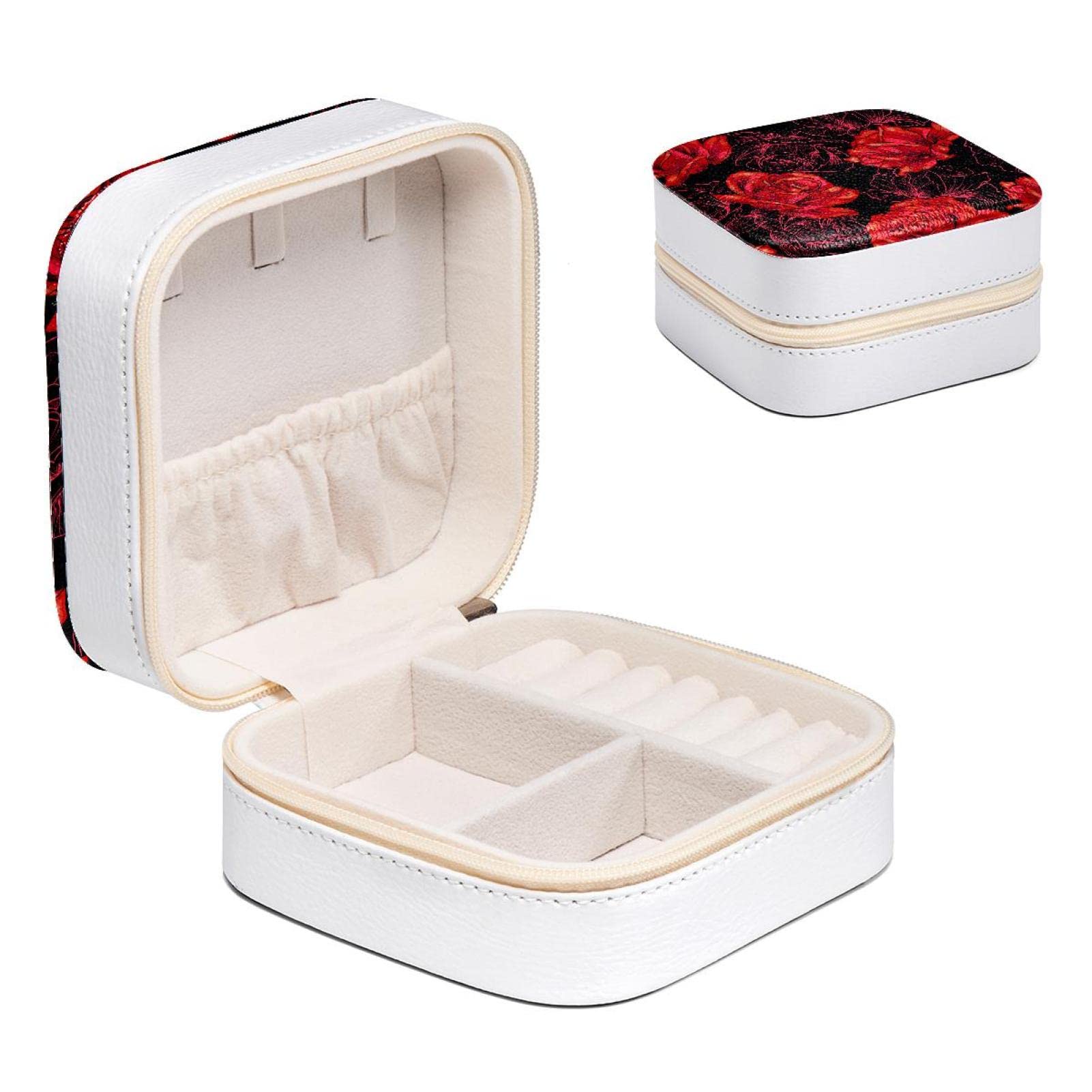 Organiseur de bijoux roses rouges pour voyage et coiffeuse
