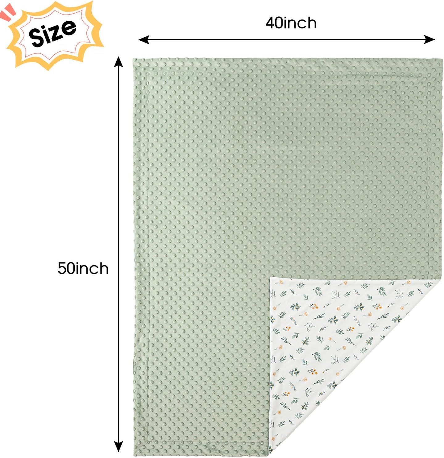 david's kids Micro Fleece Minky Baby Blanket for Boys Girls with Double Layer and Soothing Raised Dots, Breathable and Soft Lightweight Receiving Blanket for Newborns, 40x50 Inches, Leaf & Floral - Image 7