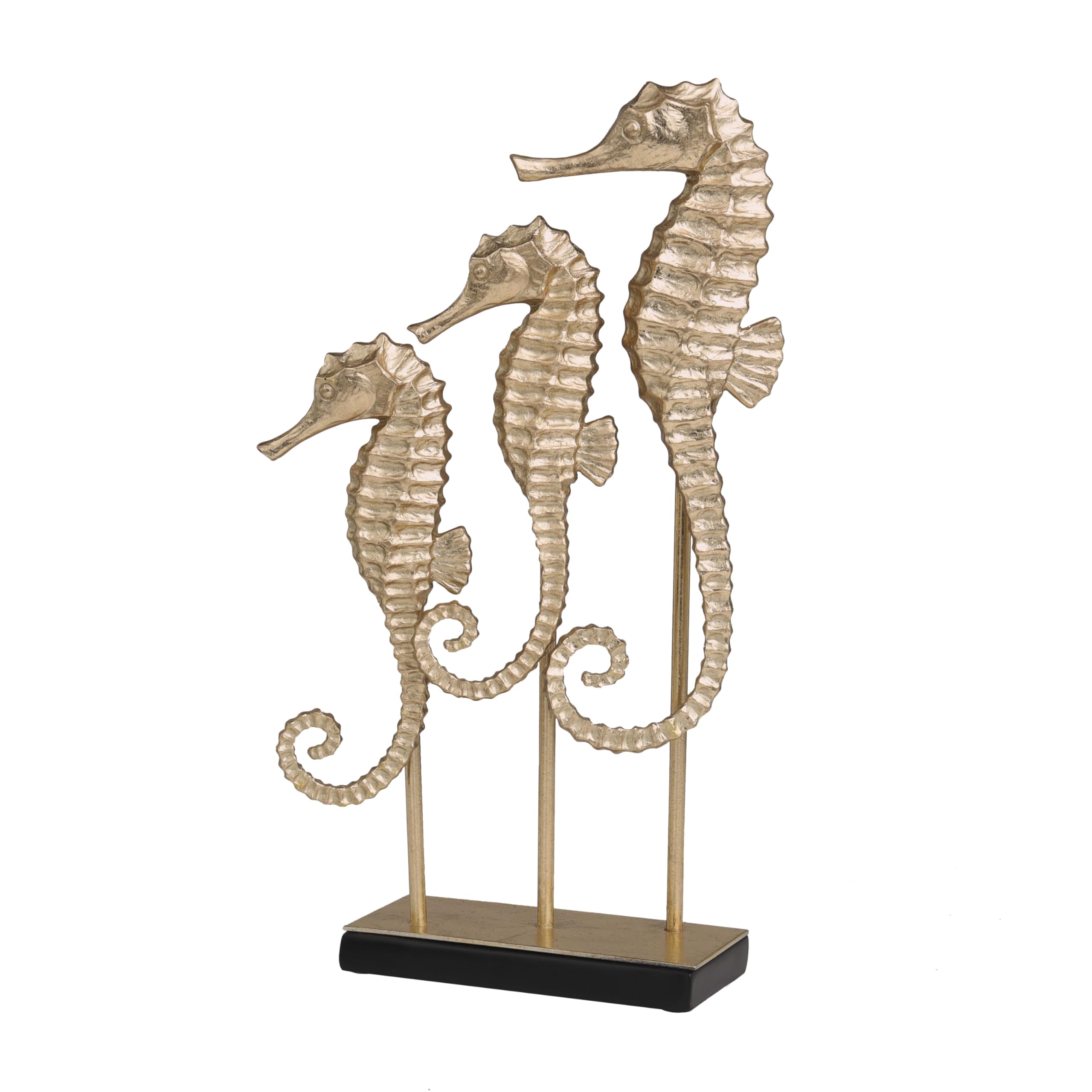 Deco 79 Polystone Sea Horse Decorative Sculpture Three Home Decor Statue, Accent Figurine 9" x 4" x 17", Gold