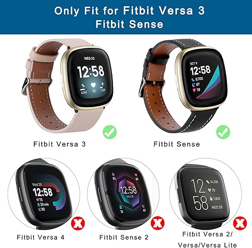 Miniatura 2 de Dailatu Correas de cuero compatibles con Fitbit Versa 3Fitbit Sense correas de reloj para mujeres y hombres, correa de repuesto ajustable de cuero