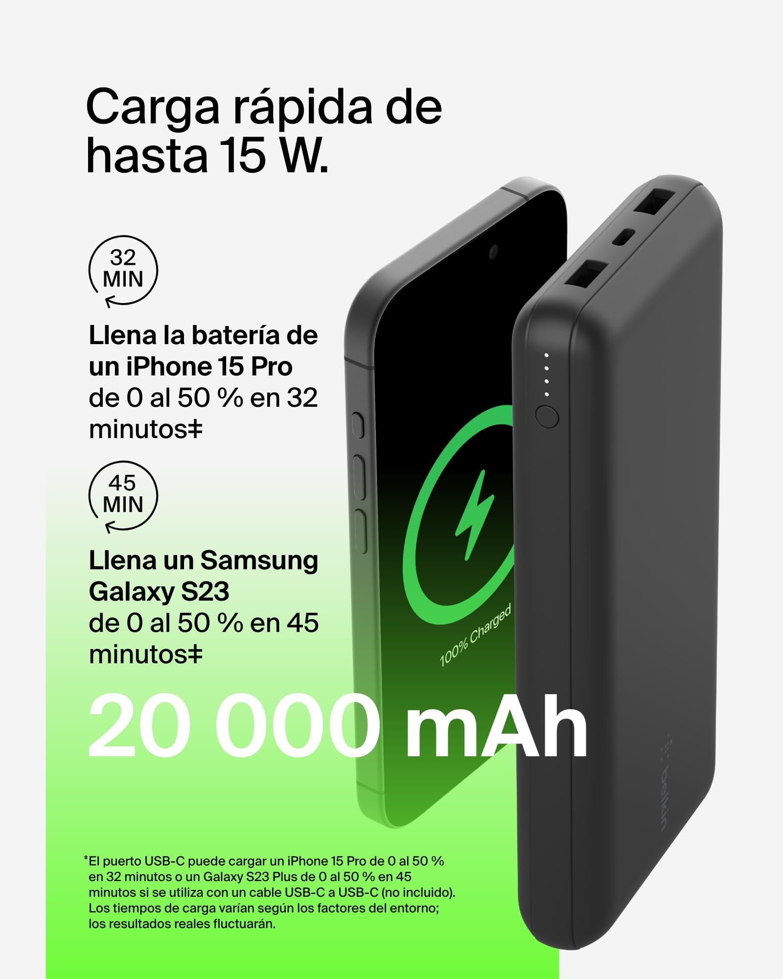 Belkin Kit de Accesorios de Carga portátil 4 en 1, Batería Externa de 20 000 mAh, Cargador USB-C de 25 W, Cable USB-C de 60 W y Estuche de Transporte, Carga rápida, Diseño Compacto para Viajar