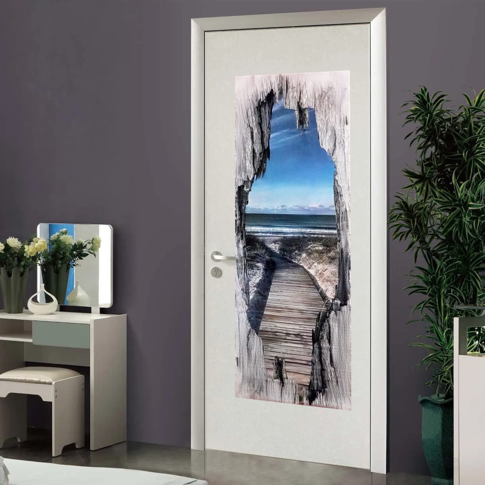 MOGOULUA 3D Door Sticker Waterproof Modern Art 3D Door Mural Sticker Removable Vinyl Door Sticker Vinyl Wall Sticker for Interior Doors Livingroom Bedroom Bathroom Office Home Decor (A-05)