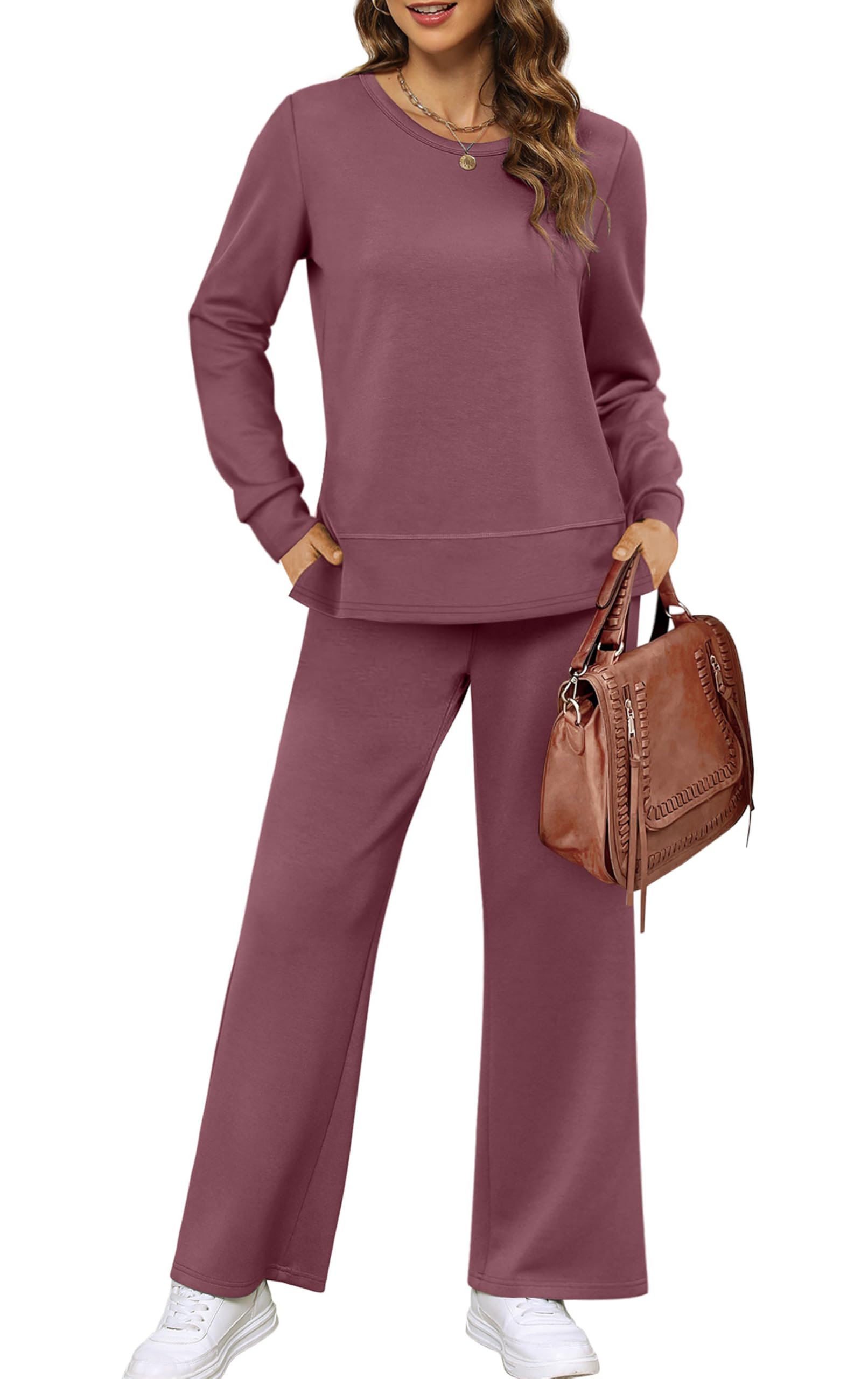 XIEERDUO Women's 2 Piece Lounge Sets Side Slit Outfits Wide Leg Tracksuit Comfy Loungewear Fashion Sweatsuit S-3XL