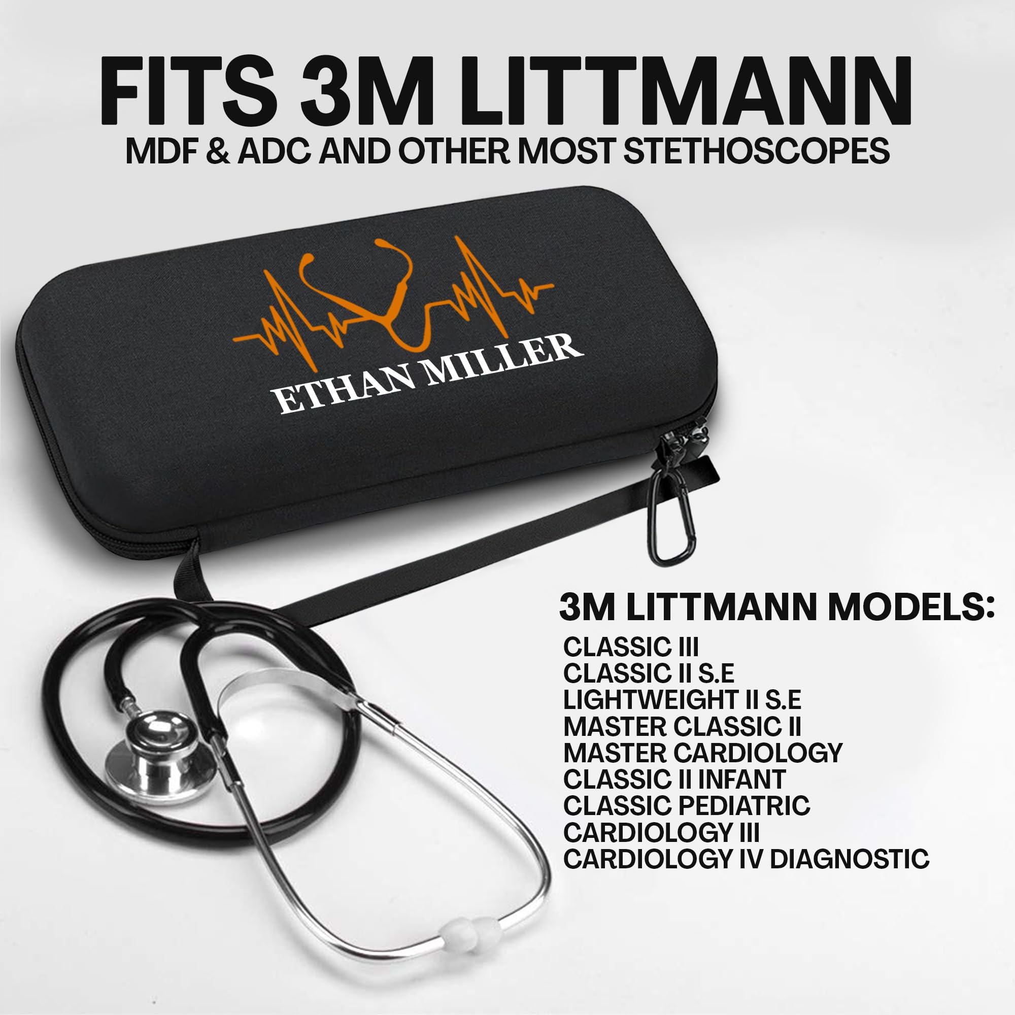 Personalized Stethoscope Case with Name, Custom Stethoscope Holder for 3M Littmann Classic III, Nurse Stethoscope Case, Personalized Nurse Gift, Nursing School Essentials, Stethoscope Case Kit - Black
