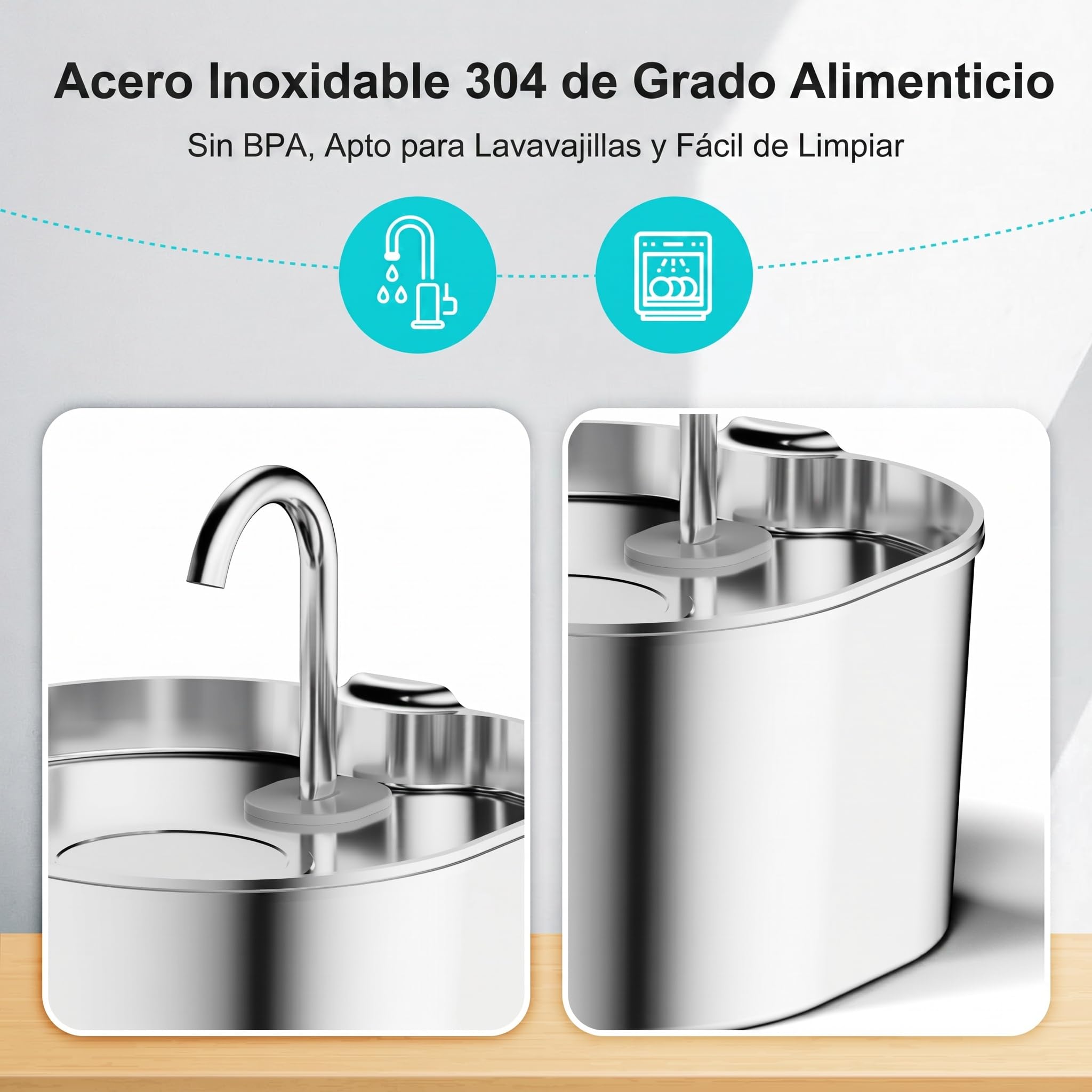 CatVitalis Fuente Gatos Acero Inoxidable, Protege a tu Gato de la deshidratación y los Problemas urinarios, Fuente Agua Gatos Automática 2,2L con Triple Filtración, Bomba Silenciosa