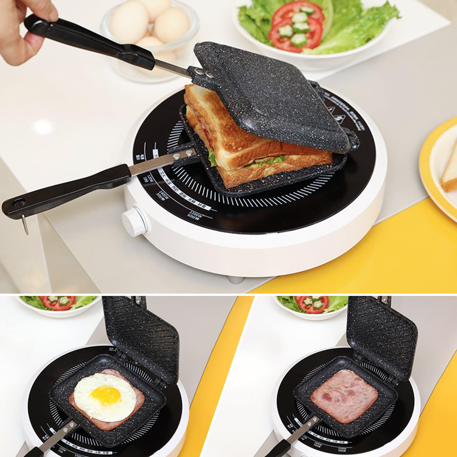 Doppelseitiger Sandwichtoaster, 34.5 cm Aluminium Sandwich Toaster | mit Antihaft und Hitzebeständigen Griffe für Grill und Gas, Frühstück, Camping und Outdoor