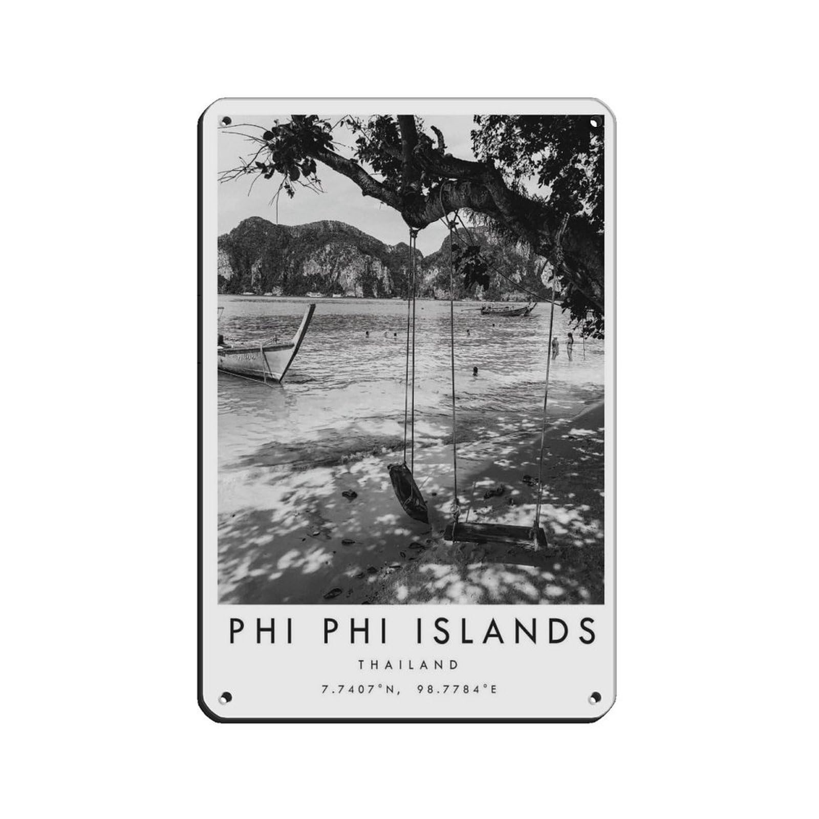 Phi Phi Travel, Thailand Poster（42） Retro Poster Metal Tin Sign Chic Art Retro Iron Painting Bar People Cave Cafe Family Garage Poster Wall Decoration 8x12inch(20x30cm)