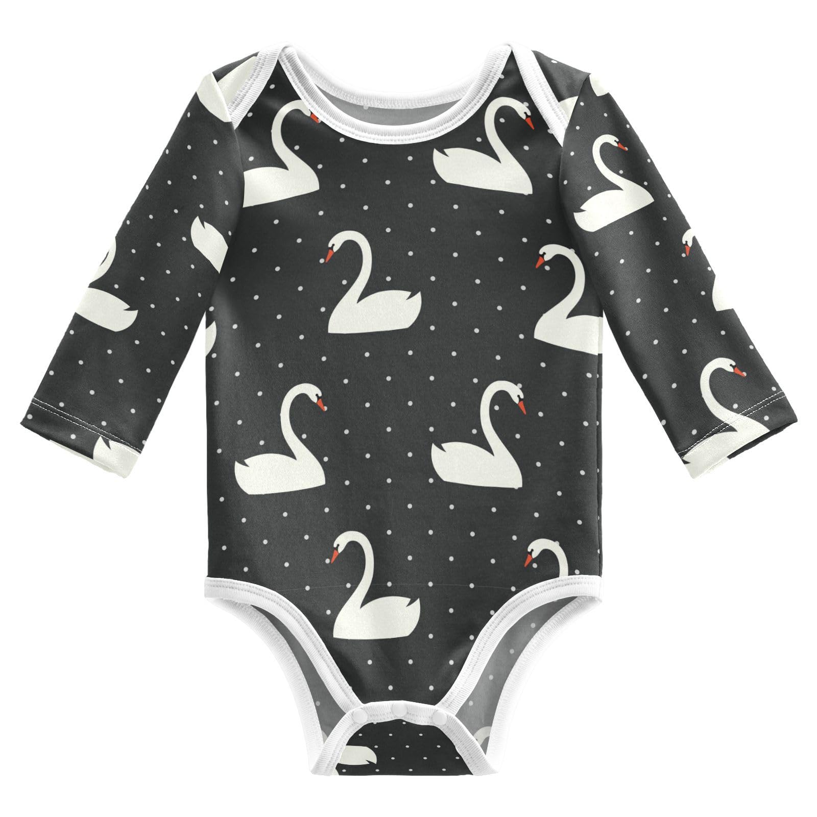 Wusikd White Swan Unisex Baby Bodysuit Cotton Polka Dots Baby Long Sleeve Clothes 9 Months for Boys Girls