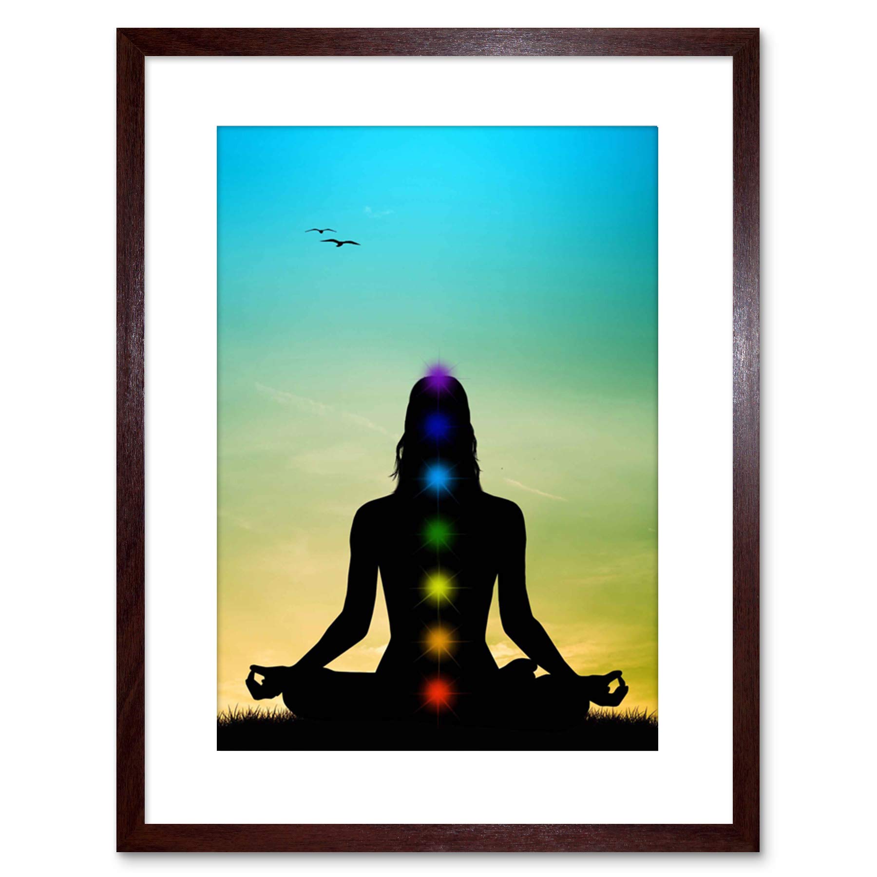 Wee Blue Coo Painting Illustration Buddhist Lotus Chakras Meditation Framed Wall Art Print