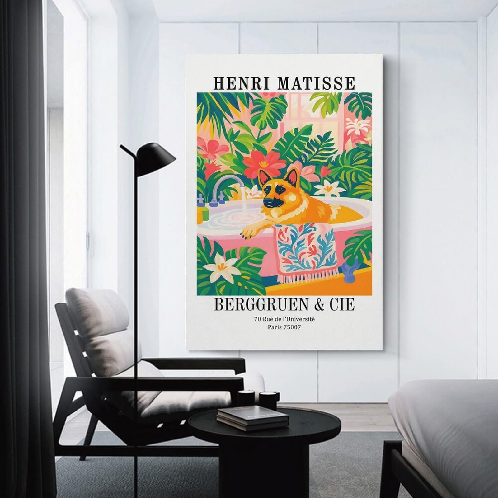 Junmoney Henri Matisse Dog in Bathtub Home Decor Wall Art, 16x24inch(40x60cm), for Apartment Walls, Studios Or Work Areas, Wall Decor with Flexible Room Appeal