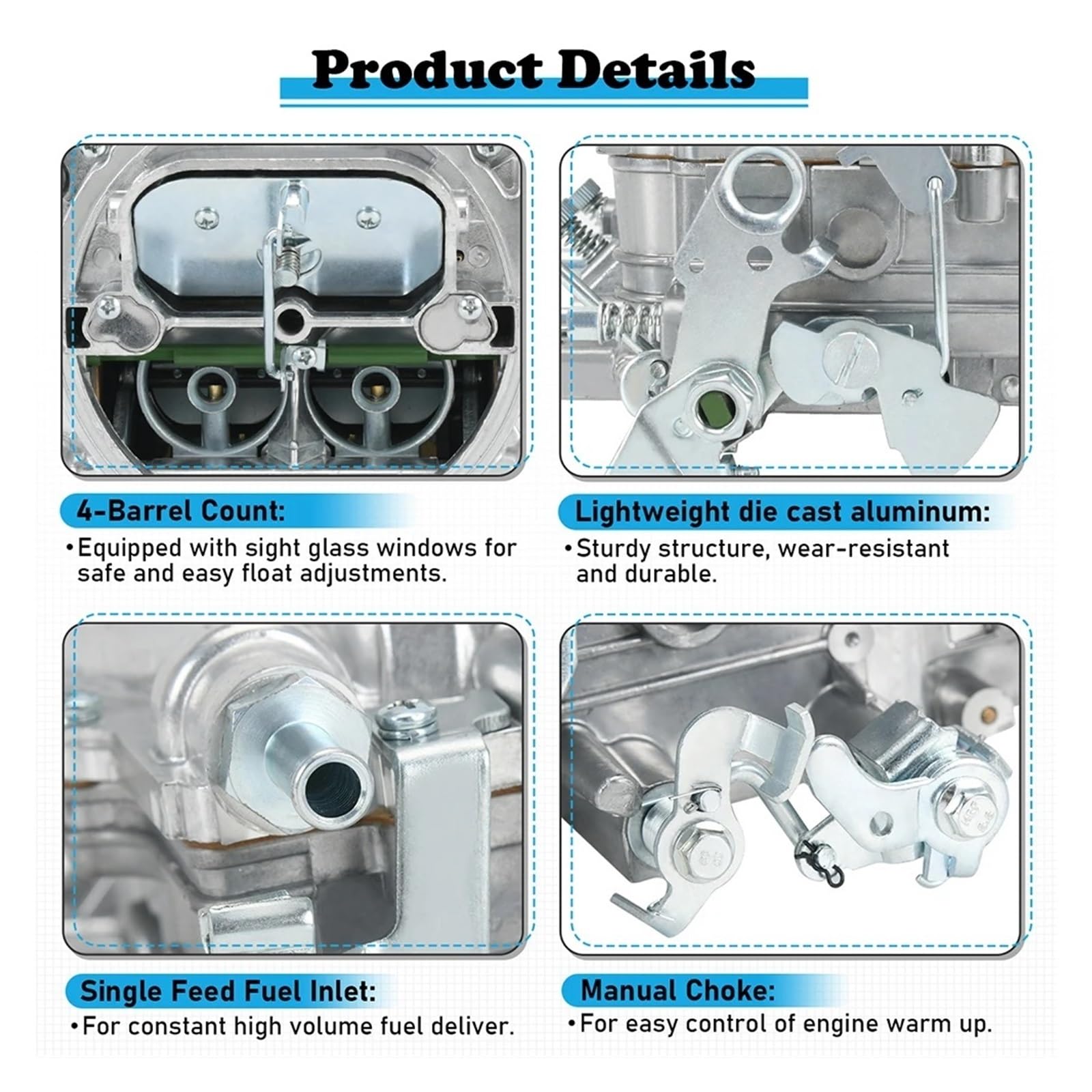 Carburateur Performer 600 CFM à 4 corps alésage carré avec starter manuel en aluminium (modèle 1405)