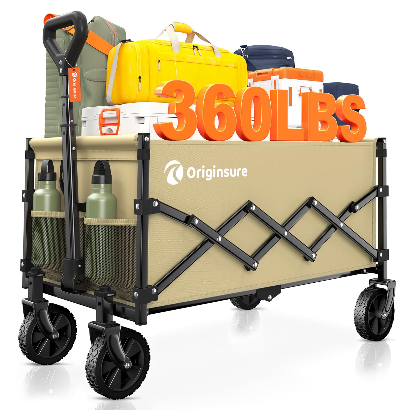 Collapsible Wagon Cart Foldable - Lightweight Portable Heavy Duty Folding Beach Wagons with Wheels - Outdoor Utility Carts for Grocery, Camping, Shopping, Sports with Large Capacity - KhakiGlobal Recycled StandardGlobal Recycled StandardGlobal Recycled Standard