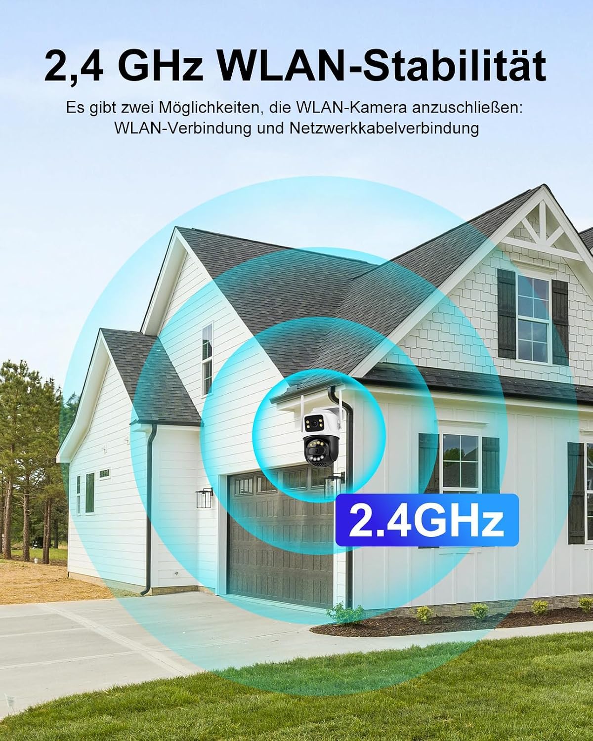 Telecamera di sorveglianza da 6 MP Dual Lens per esterni, Wi-Fi, telecamera di sicurezza WiFi con 2 obiettivi e doppio schermo, PTZ 355°/90°, rilevamento persone, rilevamento automatico, visione