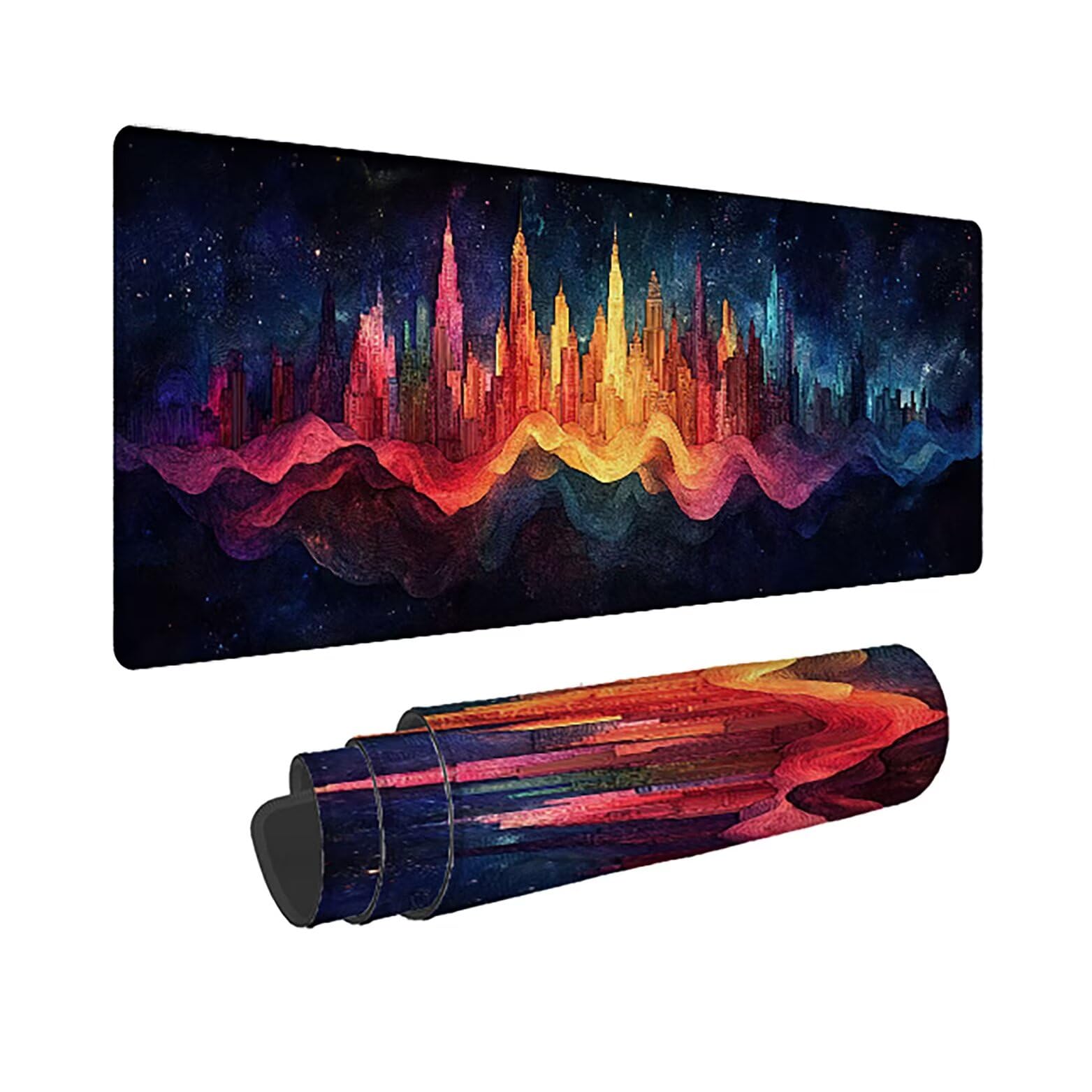 Podkładka pod mysz XXL wielokolorowe miasto, podkładka pod mysz XXL - 1400 x 600 x 3 mm - duża podkładka pod mysz do szycia, wodoodporna i antypoślizgowa, do PC, laptopa - poprawia dokładność i