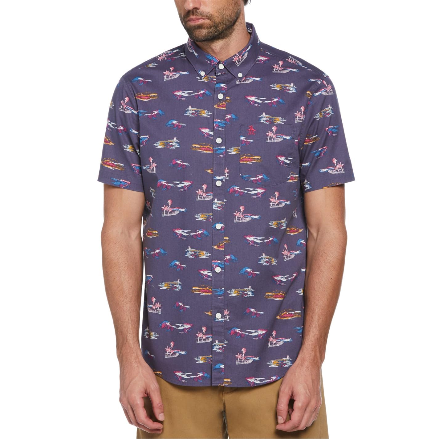 Original Penguin Men's Short-Sleeve Plain Shirt - Blue Indigo - Large