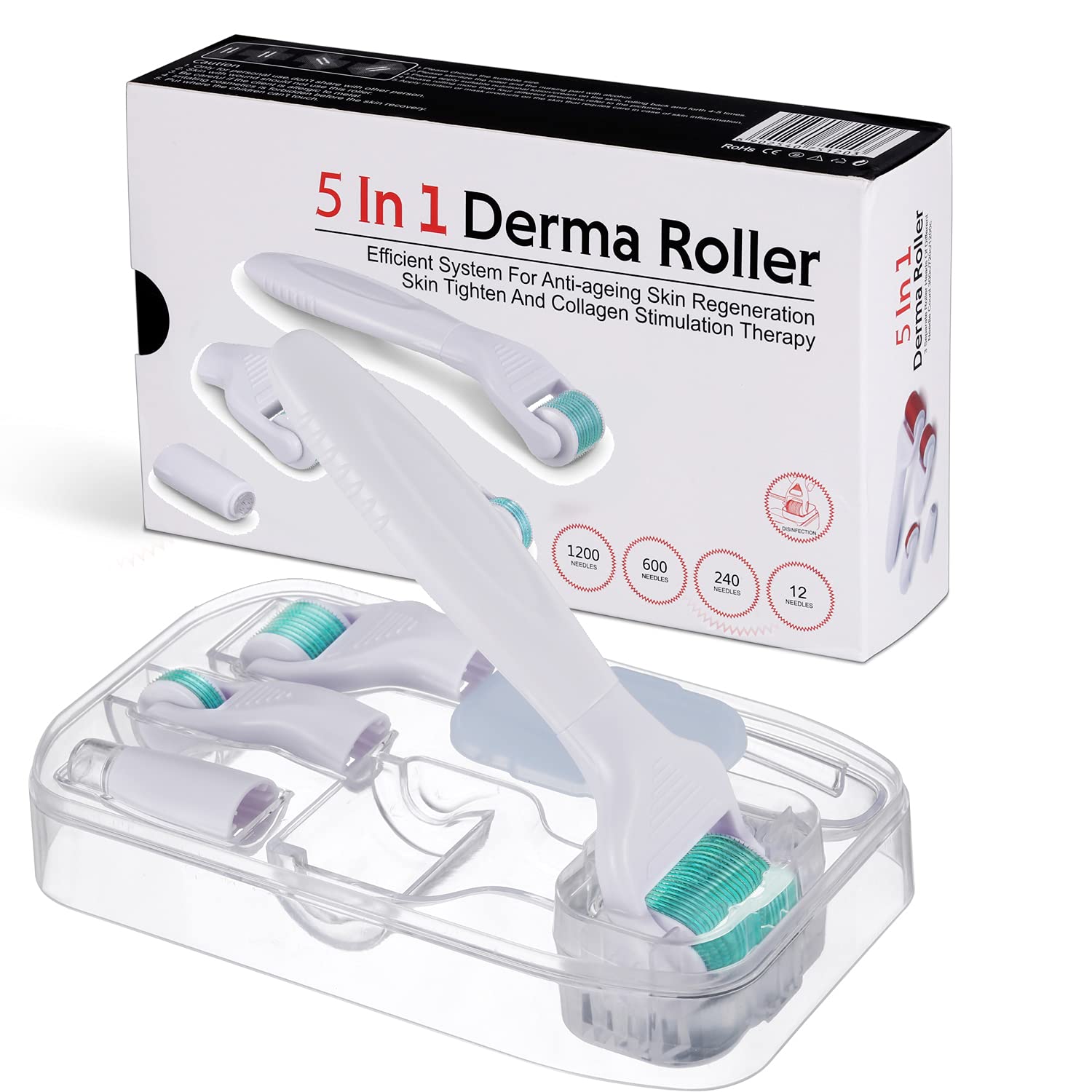 BOWKADerma Roller 5-in-1 Set Derma Roller Beard Roller, Beard Growth Roller, Beard Roller, Microneedling Roller 1.5/0.5/0.3/0.25 mm for Body Face