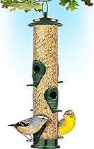 Bird Feeders for Outdoors (Green) Squirrel Proof Hanging Bird Feeder with Locking Lid & Adjustable Hanger, Chew-Proof, Weather Resistant 15 Inches 6 Port
