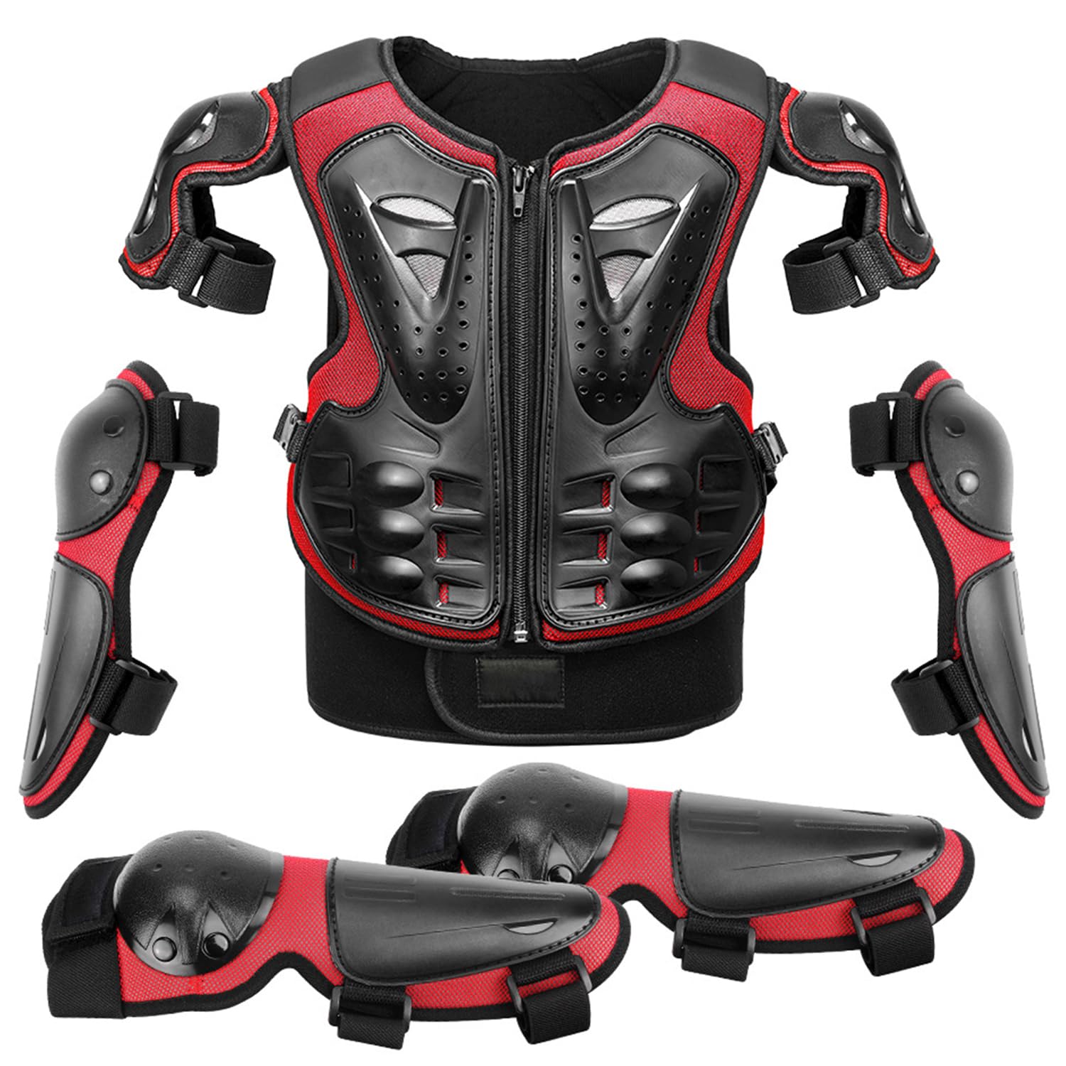 Peto Motocross Niño – Kit de Protección Corporal Ajustable con Protector de Espalda, Rodilleras y Coderas para MTB, BMX, Dirt Bike, Skate, Patinete