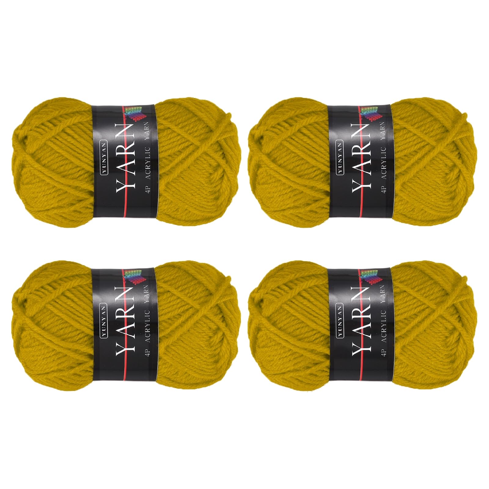 sourcing map Acrylic Crochet Yarns 4PCSx25g Yellow Sport Weight