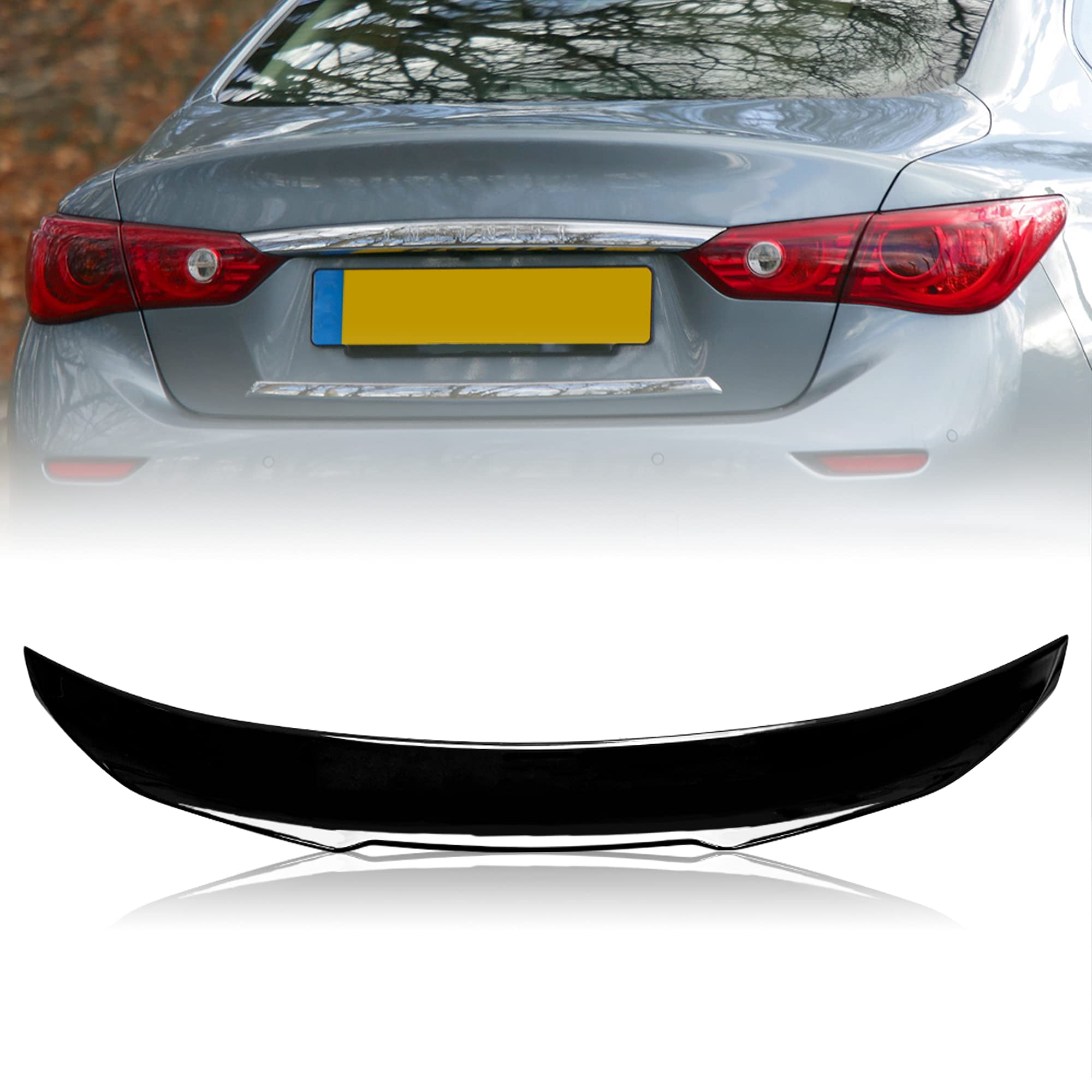Gloss Black Trunk Spoiler Wing Compatible with 2014-2024 Infiniti Q50 Q50S Sedan Rear Spoiler (DN Style)