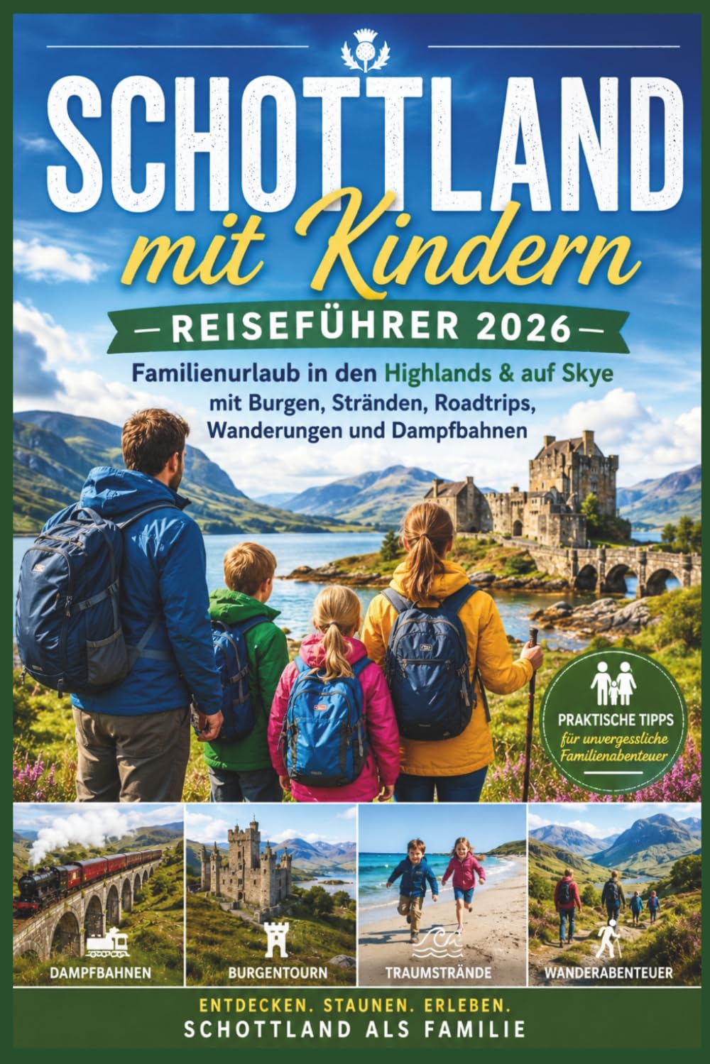 Schottland mit Kindern Reiseführer 2026: Familienurlaub in den Highlands & auf Skye mit Burgen, Stränden, Roadtrips, Wanderungen und Dampfbahnen