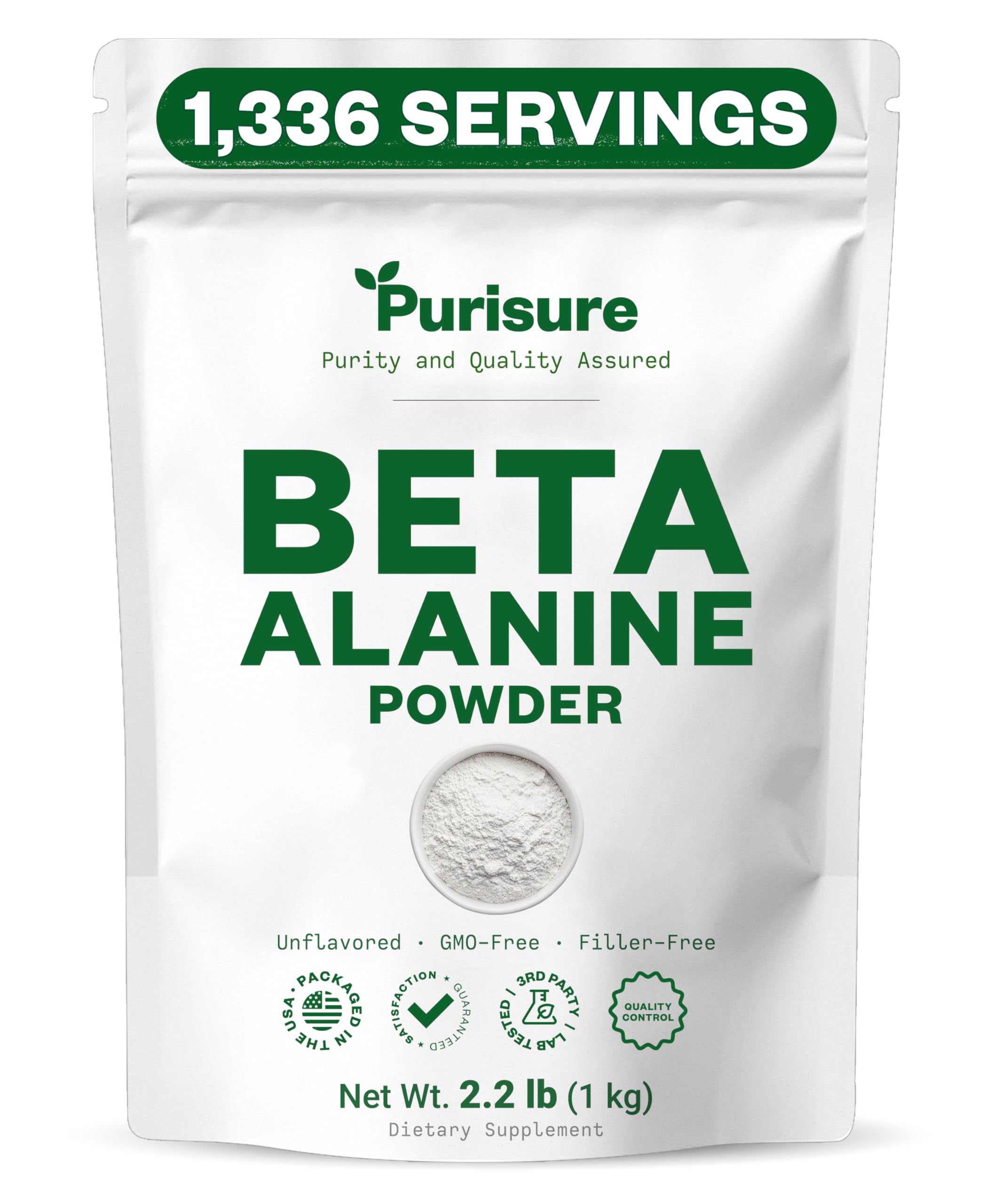 Purisure Beta Alanine Powder 1kg, Pure Beta Alanine Pre-Workout Supplement for Sustained Energy, Beta Alanine Pre Workout Powder for Men and Women,