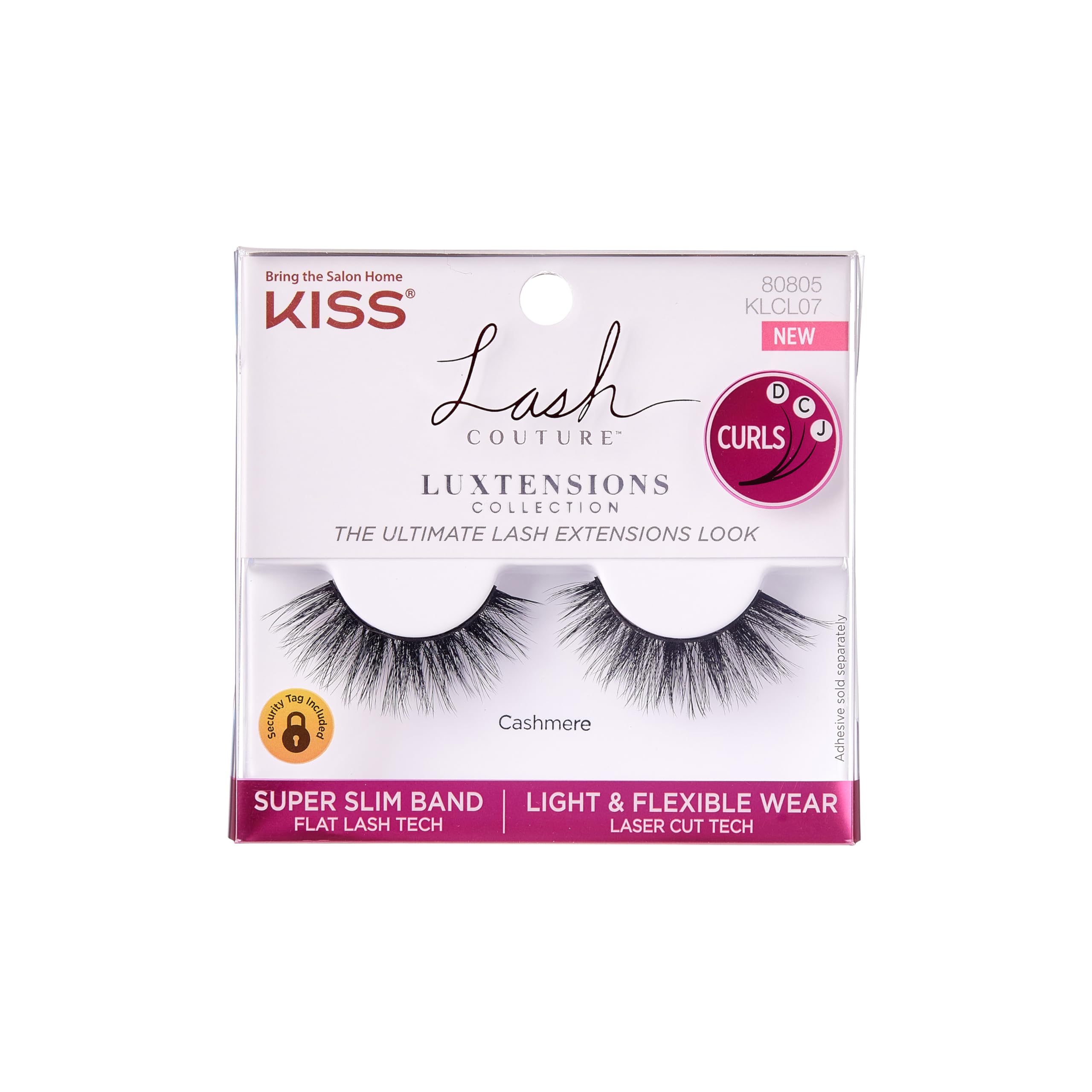 KISS Lash Couture LuXtensions Collection False Eyelashes, Flat Lash Technology, Super Slim Lash Band, Real Lash Extension Fibers, Reusable, Style ‘Cashmere’, 14mm, 1 Pair Strip Lashes