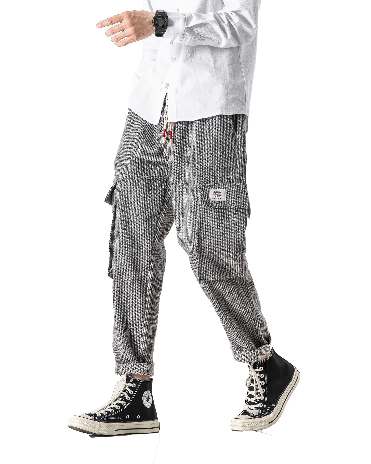 PRIJOUHE Men's Casual Capri Pants Elastic Waist Wide Leg Loose Baggy Harem Pants Breathable Summer Beach Shorts