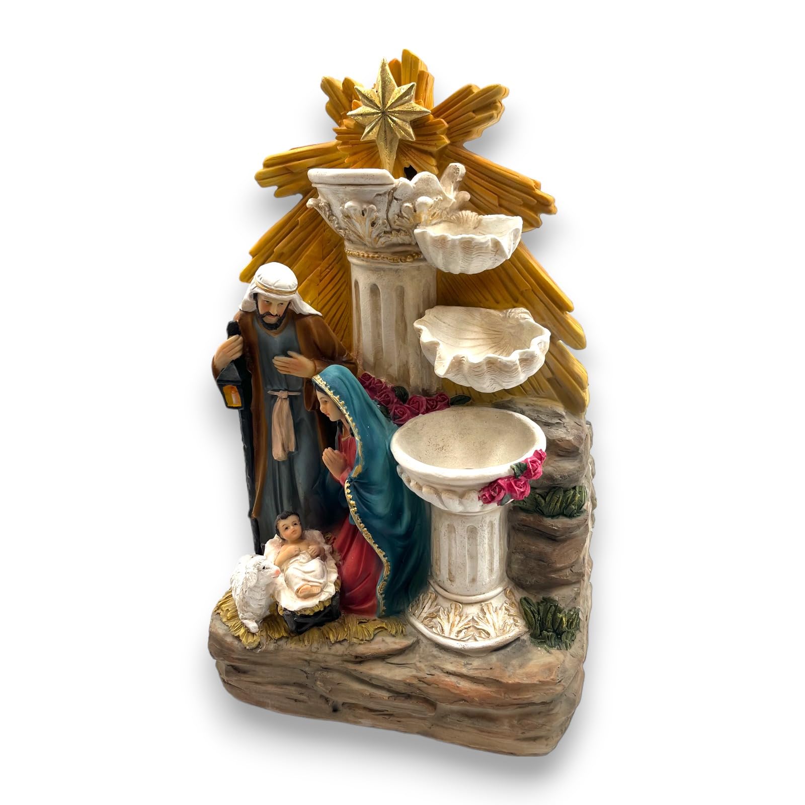 Generico Aurora Store Natività con Colonne Fontana e Luci elettrico 35 cm Decorazione Natalizia Presepio Napoletano Artigianale