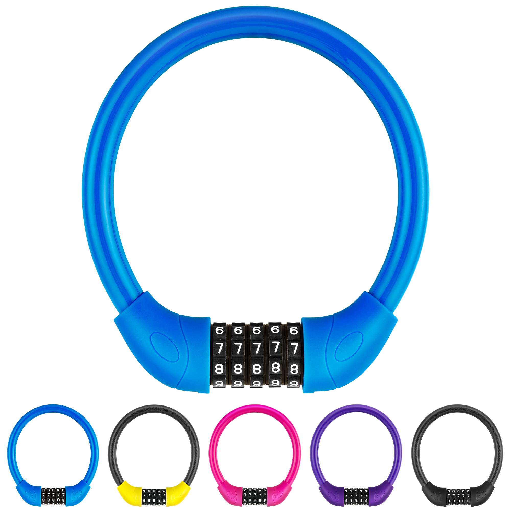 IDEALUX Bike Lock Cable, 5 Digit Combination，Big Head Thicker Resettable Kids Bike Cable, 20" x ∅0.8" Blue
