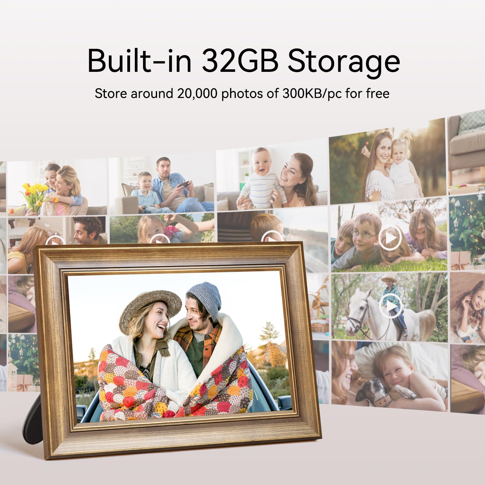 Digitaler Bilderrahmen 10 Zoll WLAN 16GB Speicher 1280x800 IPS Touchscreen Holz