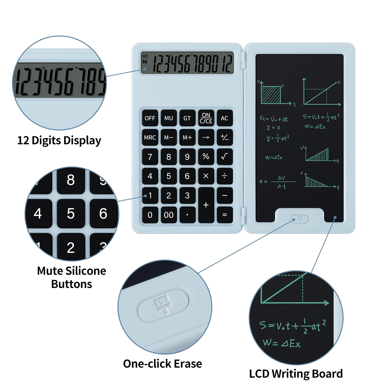 Calculadora básica portátil de escritorio con bloc de notas y lápiz capacitivo, pantalla grande de 12 dígitos, multifunción para oficina, escuela, hogar y finanzas básicas (azul)