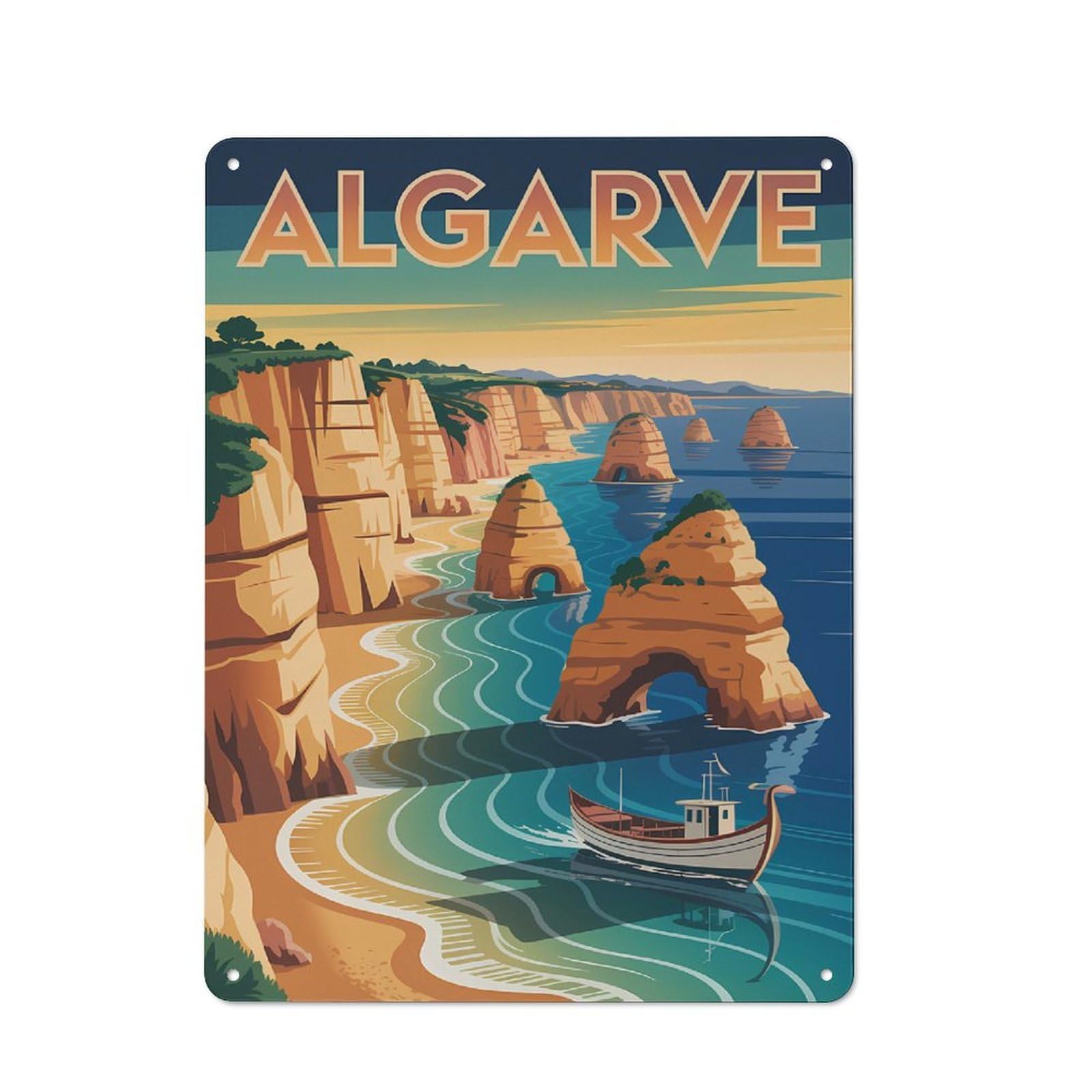 Junmoney Style-16 Algarve Coast Travel Tin Sign 40X30cm, Vintage Home Bar Decor For Cafe, Pub, Workshop Or Home Bar, For Relaxed Wall Styling