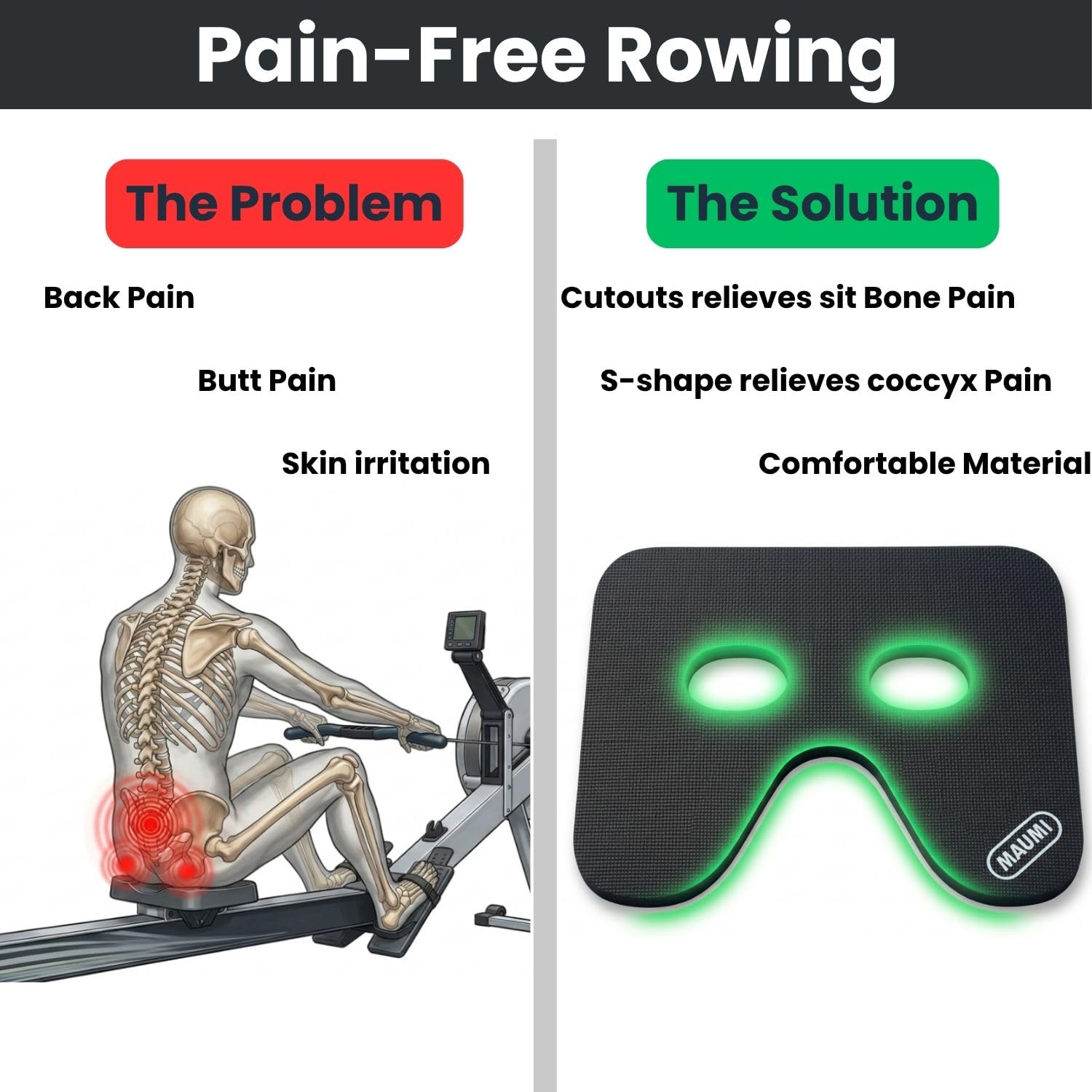 MAUMI Poduszka do siedzenia do wioślarza Concept 2 Wioślarz D Waterrower i każdy inny rower - akcesoria do treningu na maszynie Rowerg Row i wioślarzu wodnym